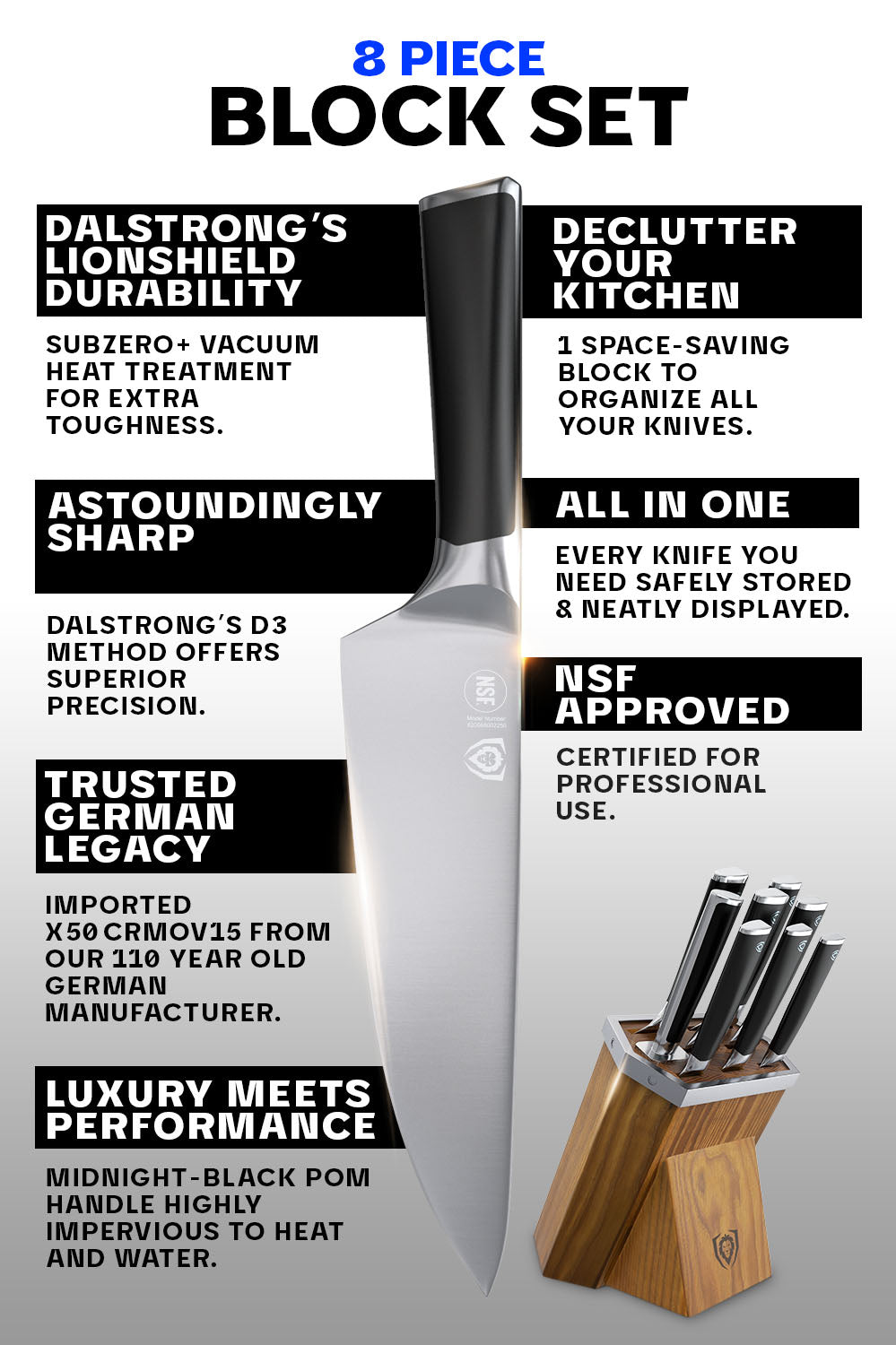 8-Piece Knife Block Set | Vanquish Series | NSF Certified | Dalstrong ©