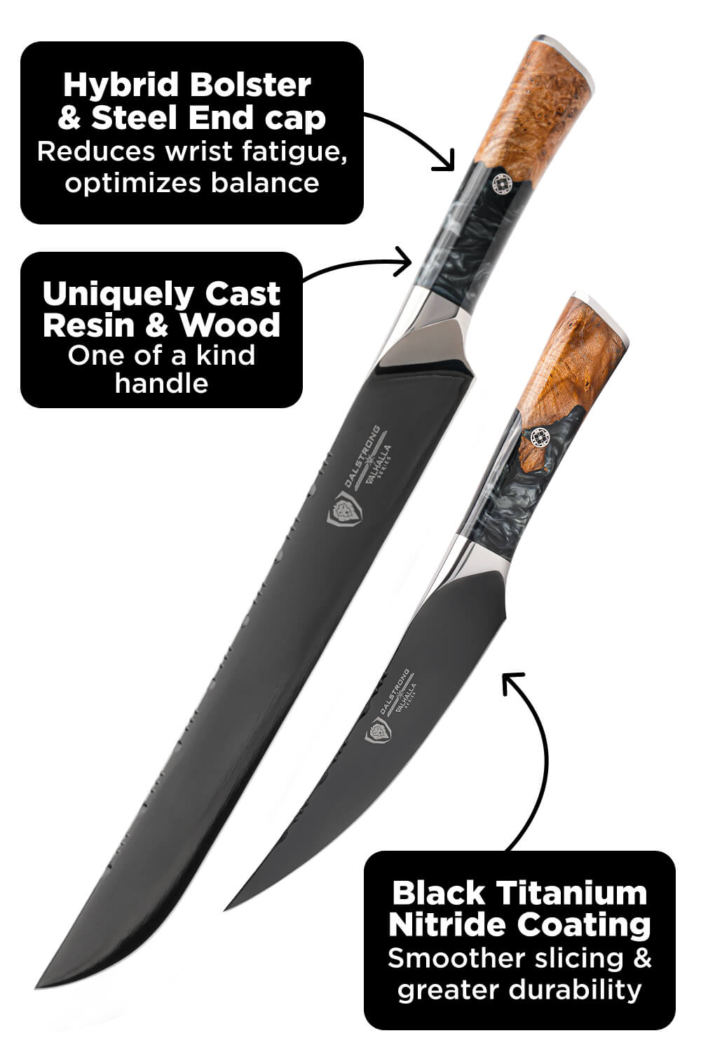3 Piece Set | Slicing Knife, Fillet Knife & Meat Fork | Valhalla Series | Ravenstone Edition | Dalstrong ©