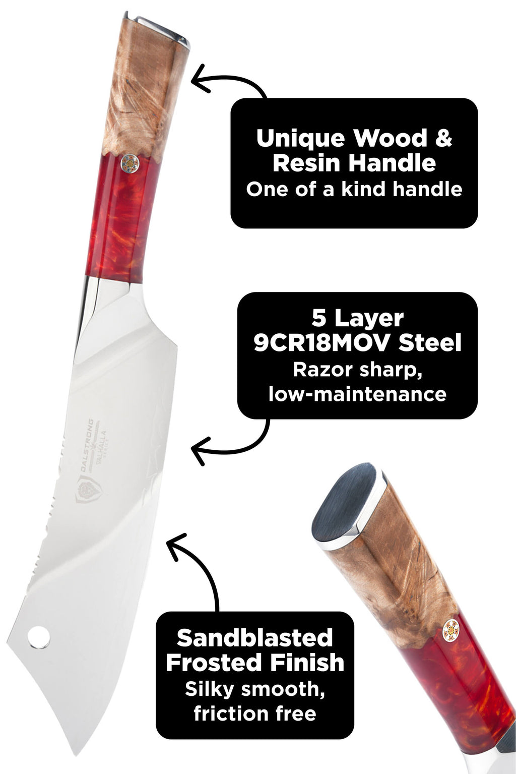 Chef & Cleaver Crixus Knife 8" | Red Handle | Valhalla Series | Dalstrong ©