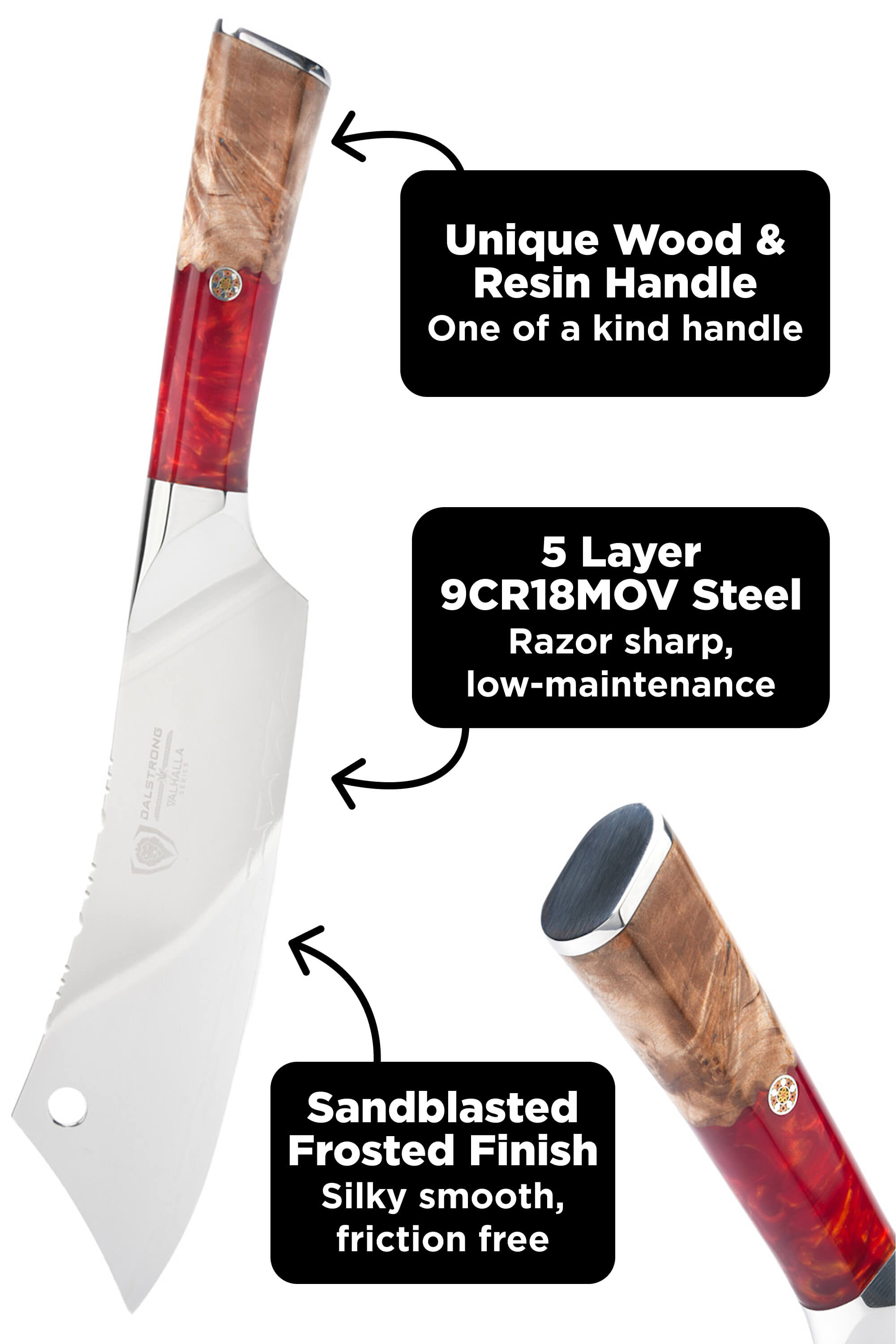Chef & Cleaver Crixus Knife 8" | Red Handle | Valhalla Series | Dalstrong ©