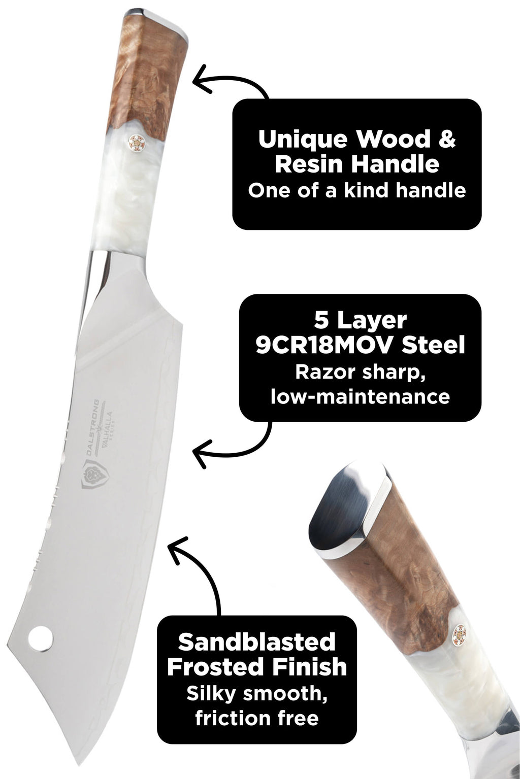 Chef & Cleaver Crixus Knife 8" | White Handle | Valhalla Series | Dalstrong ©