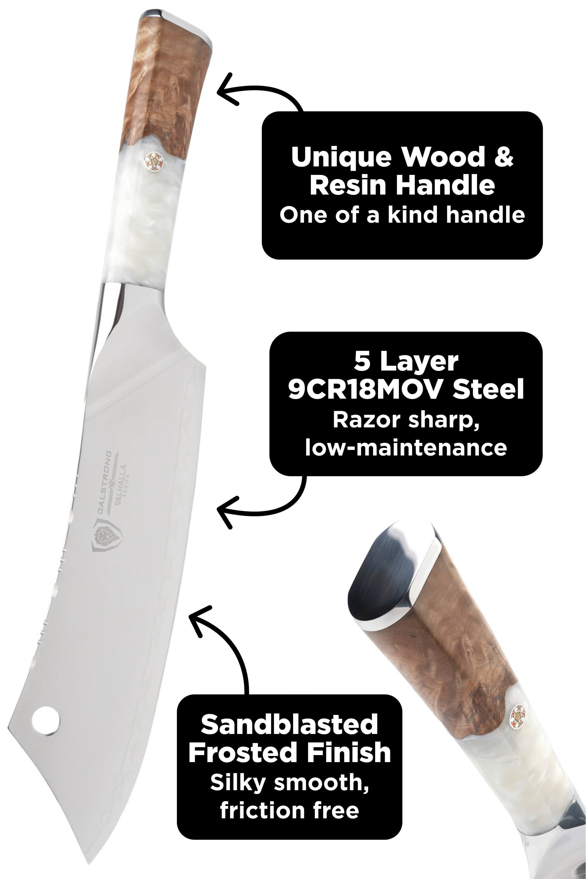 Chef & Cleaver Crixus Knife 8" | White Handle | Valhalla Series | Dalstrong ©