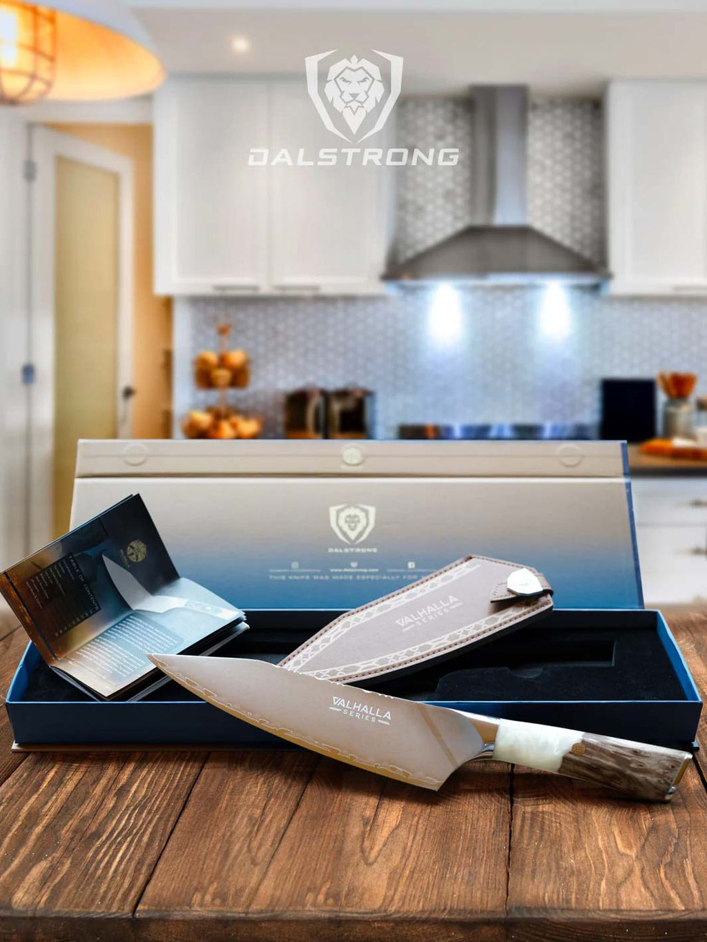 Chef's Knife 8" | Glacial White Resin & Wood Handle | Valhalla Series | Dalstrong ©
