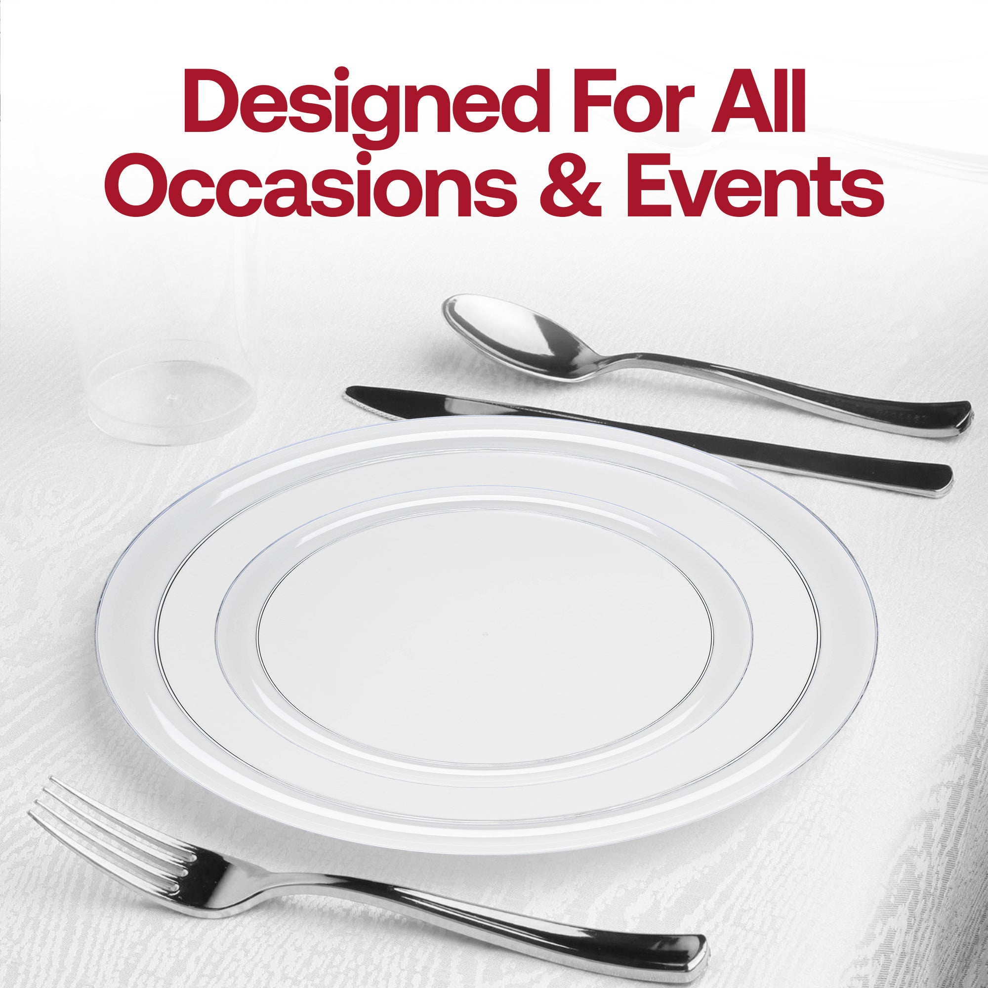 Clear Flat Round Disposable Plastic Dinnerware Value Set