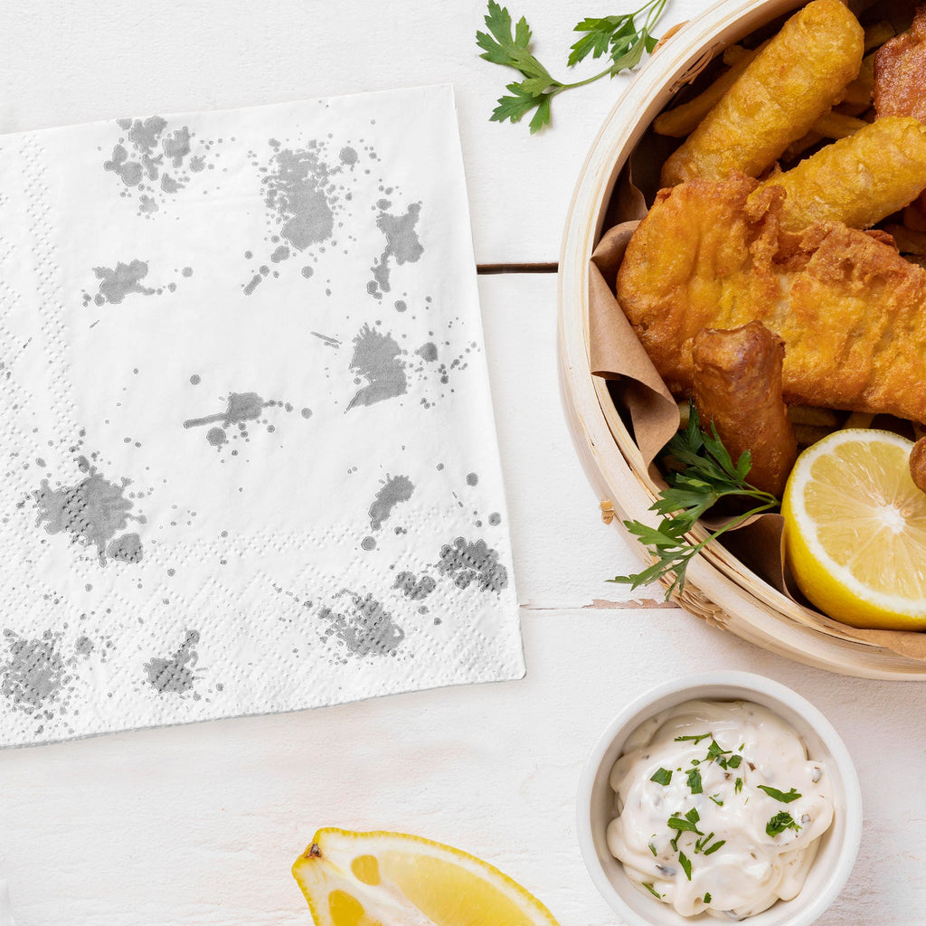 White with Silver Dots Paper Dinner Napkins