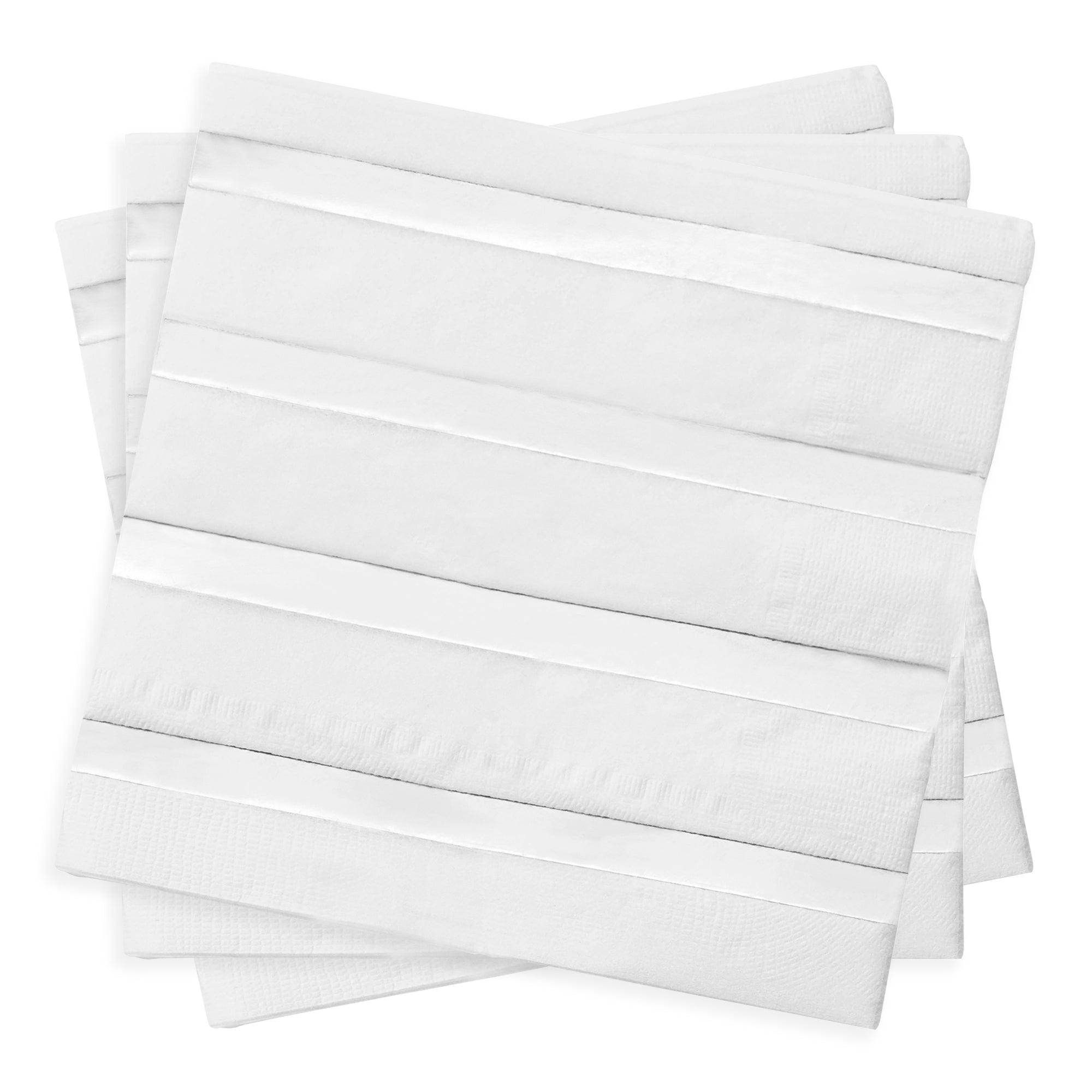 White with Silver Stripes Paper Beverage/Cocktail Napkins