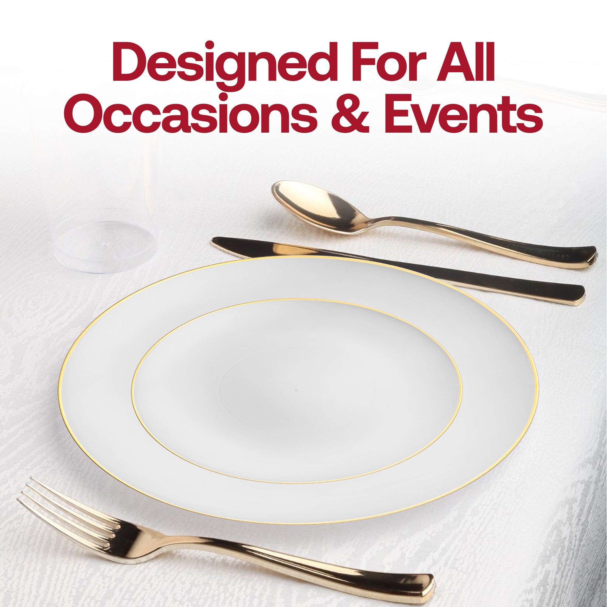 White with Gold Organic Plastic Dinner Plates (9")