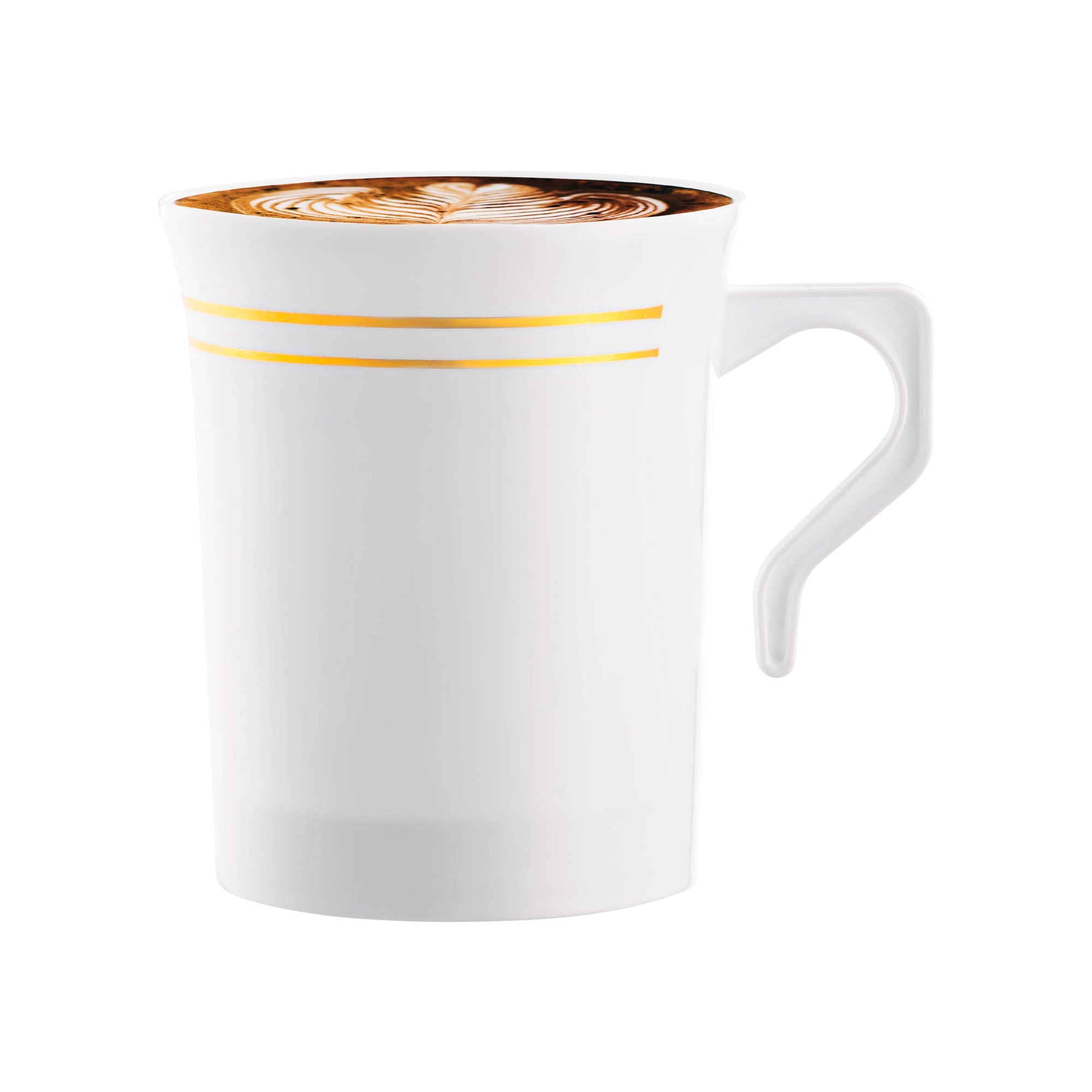 White with Gold Edge Rim Round Plastic Coffee Mugs (8 oz. )