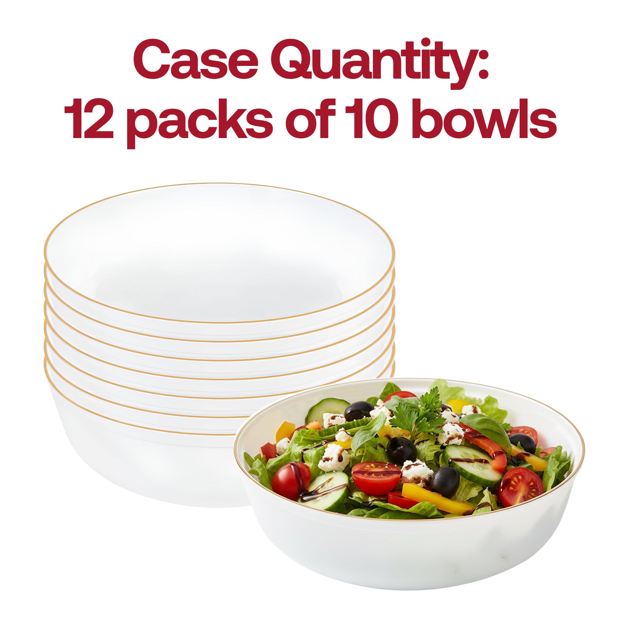 White with Gold Flat Plastic Soup Bowls (16 oz.)