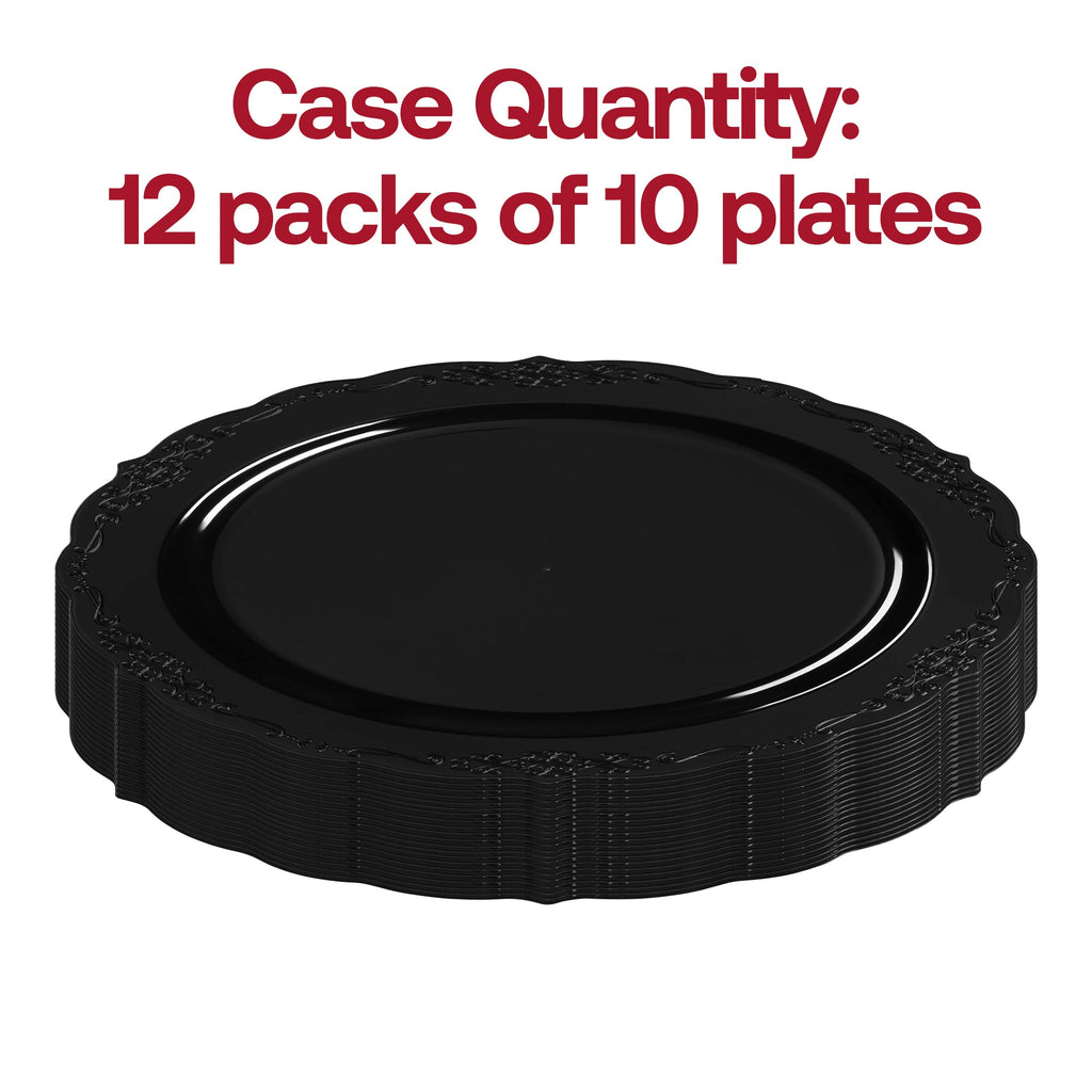 Black Vintage Rim Round Disposable Plastic Appetizer/Salad Plates (7.5")