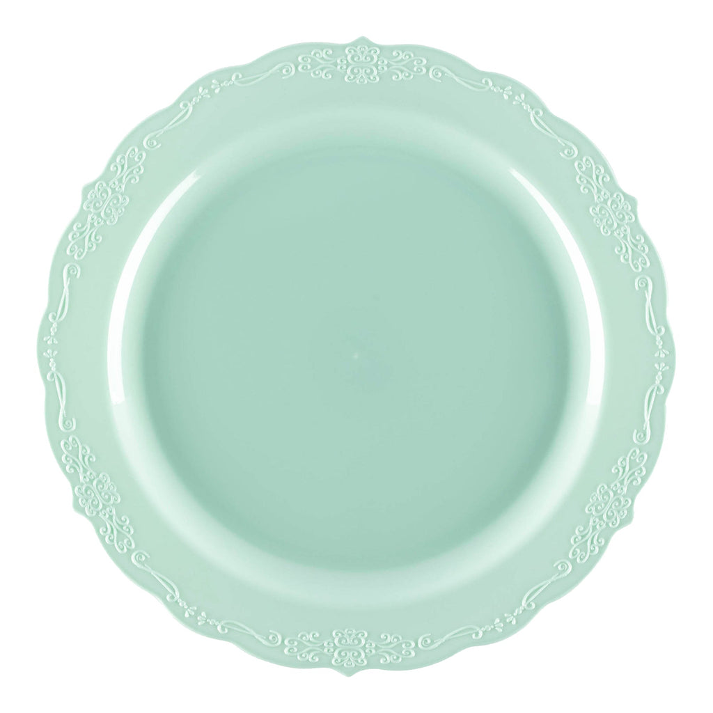 Turquoise Vintage Round Disposable Plastic Dinner Plates (10")