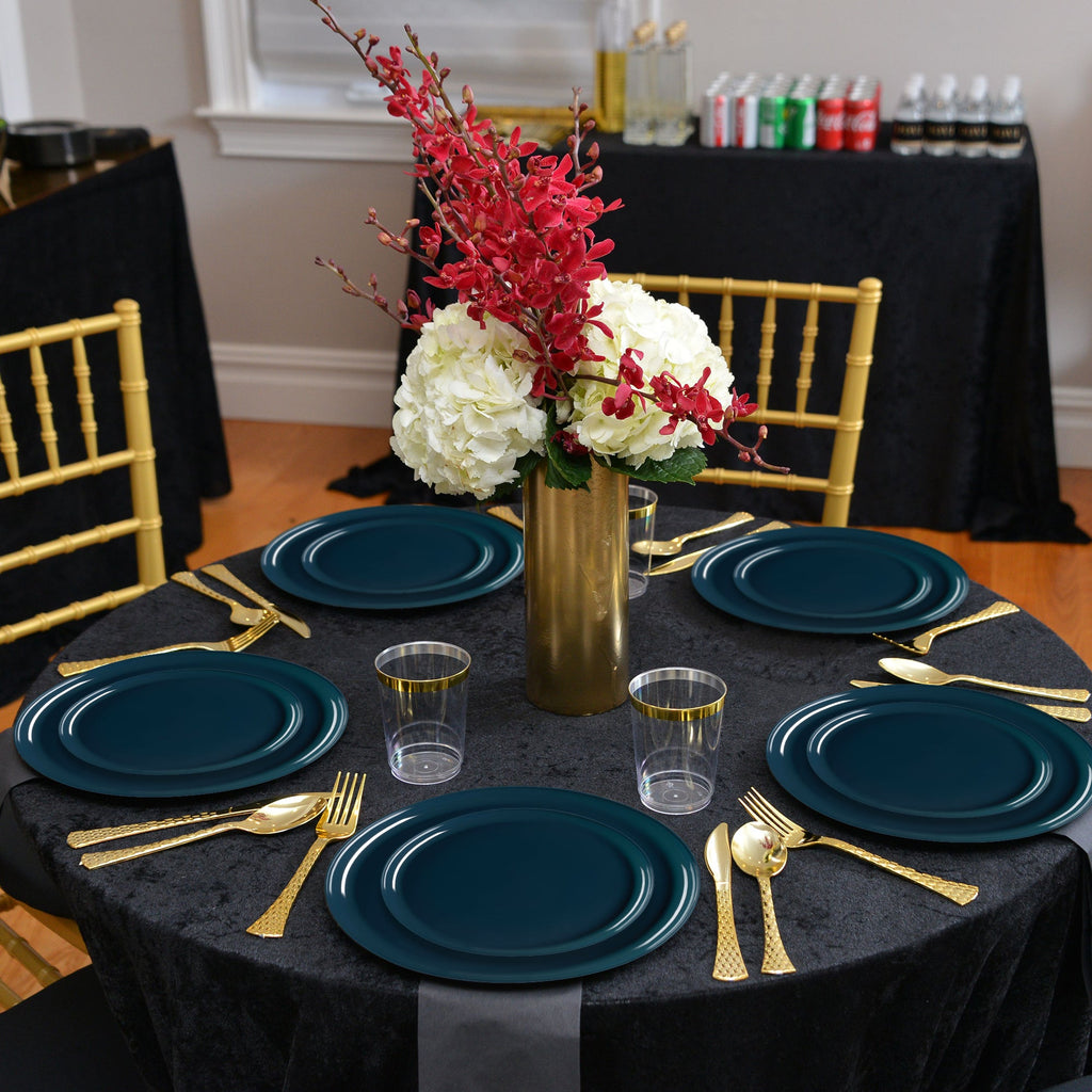Navy Flat Round Disposable Plastic Dinnerware Value Set