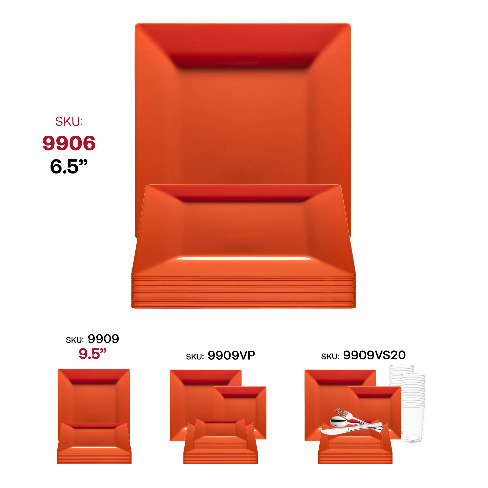 Burnt Orange Square Plastic Cake Plates (6.5")