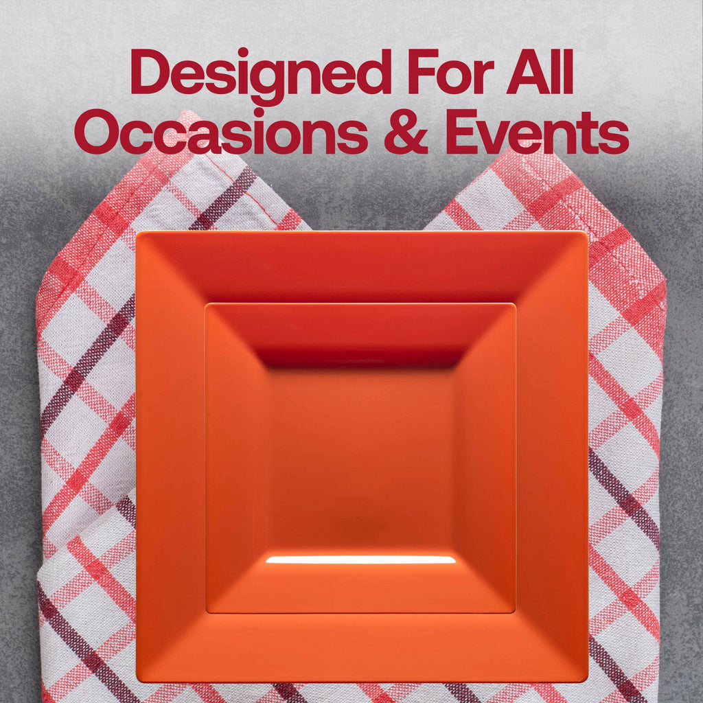 Burnt Orange Square Plastic Plates Dinnerware Value Set