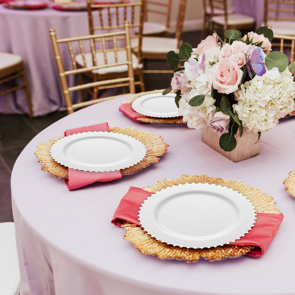 White Pearl String Round Disposable Plastic Dinner Plates (10”)