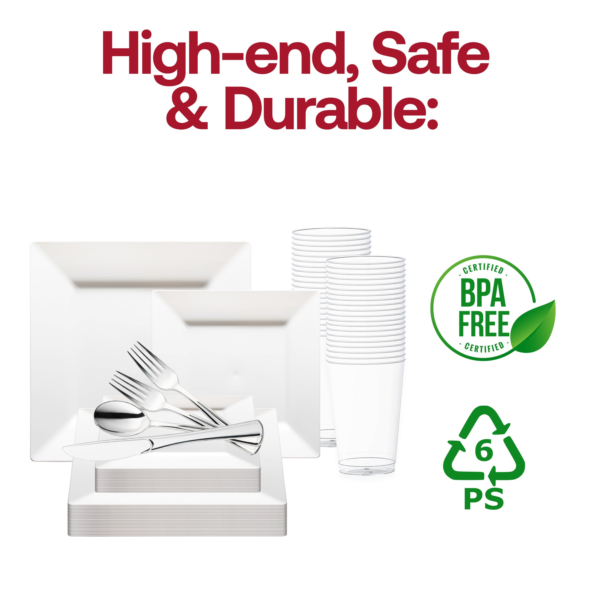 White Square Disposable Plastic Wedding Set