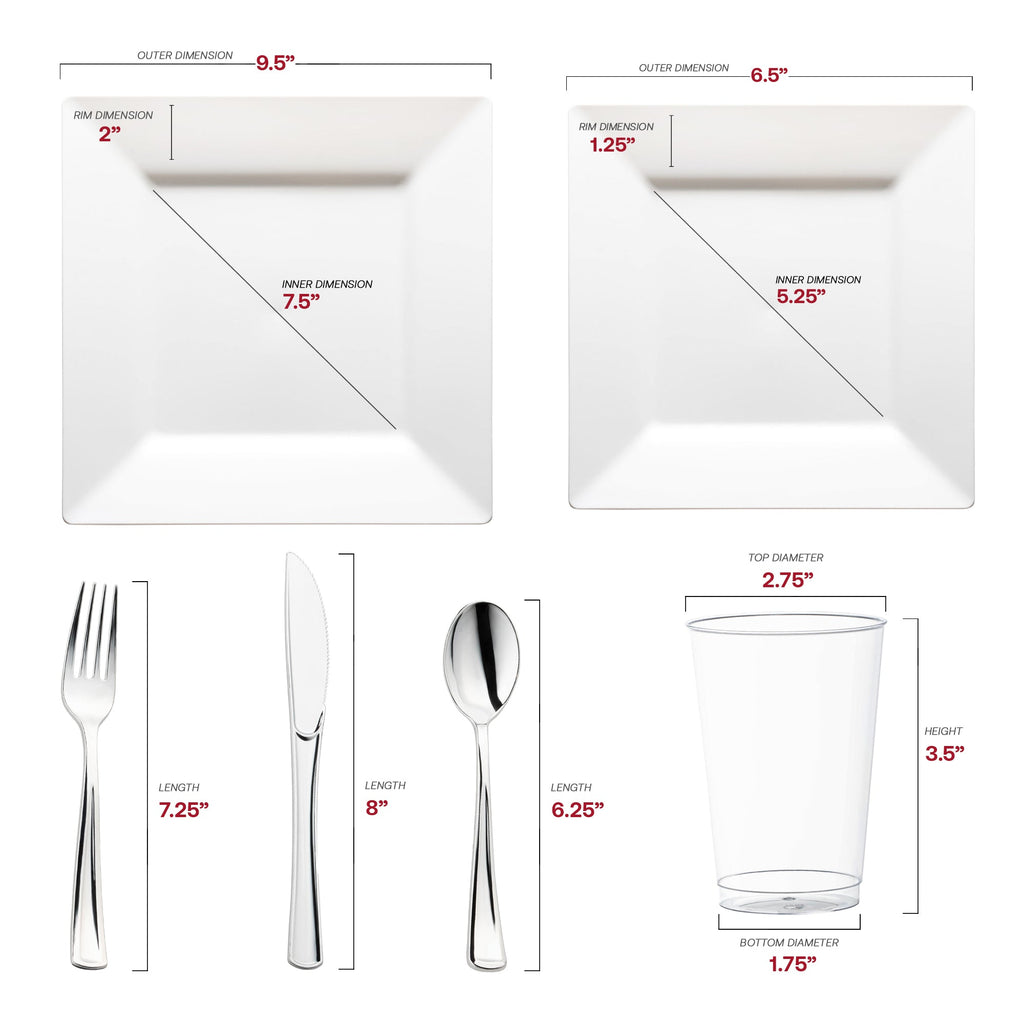 White Square Disposable Plastic Wedding Set