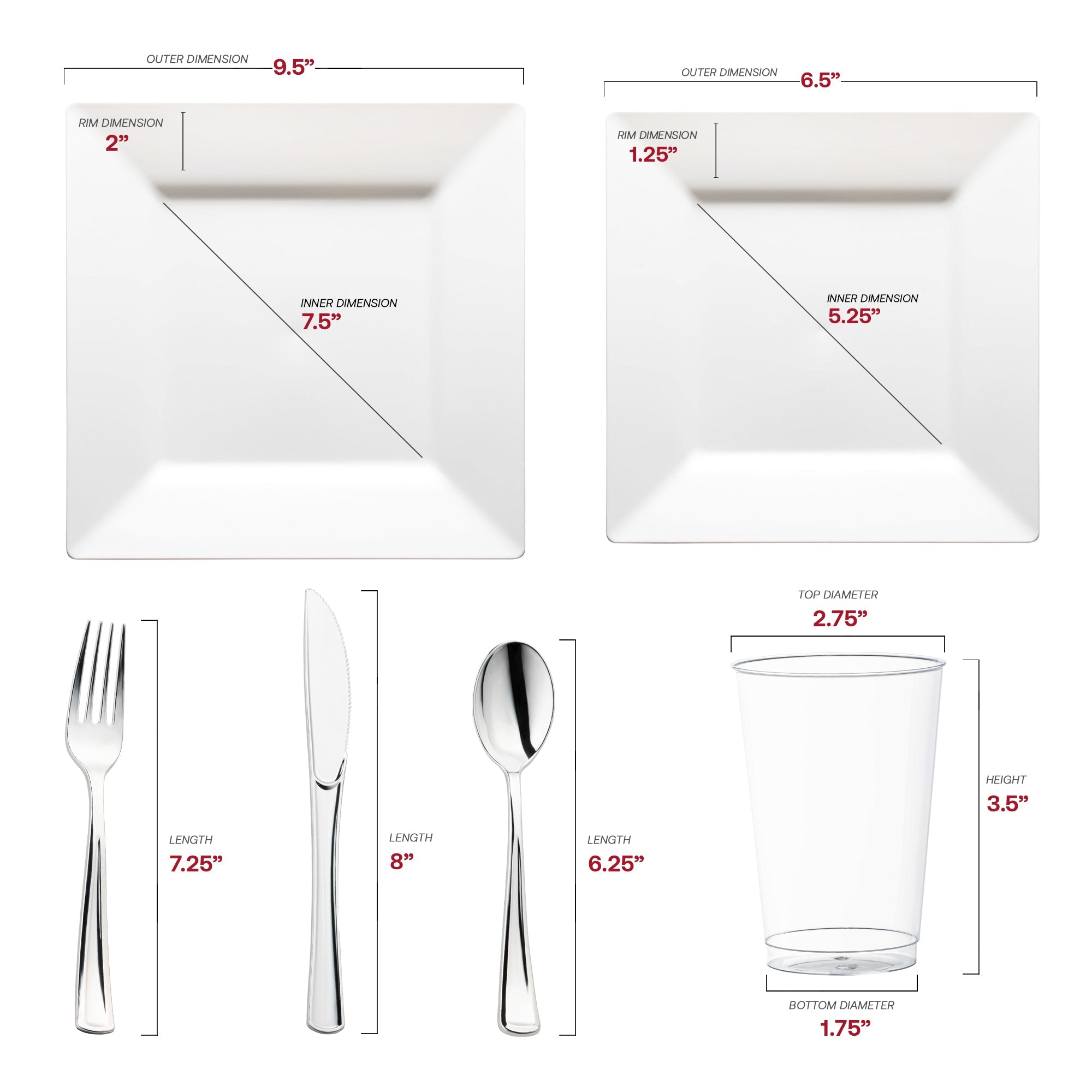 White Square Disposable Plastic Wedding Set