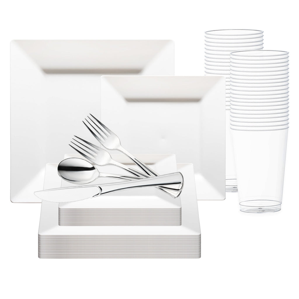 White Square Disposable Plastic Wedding Set