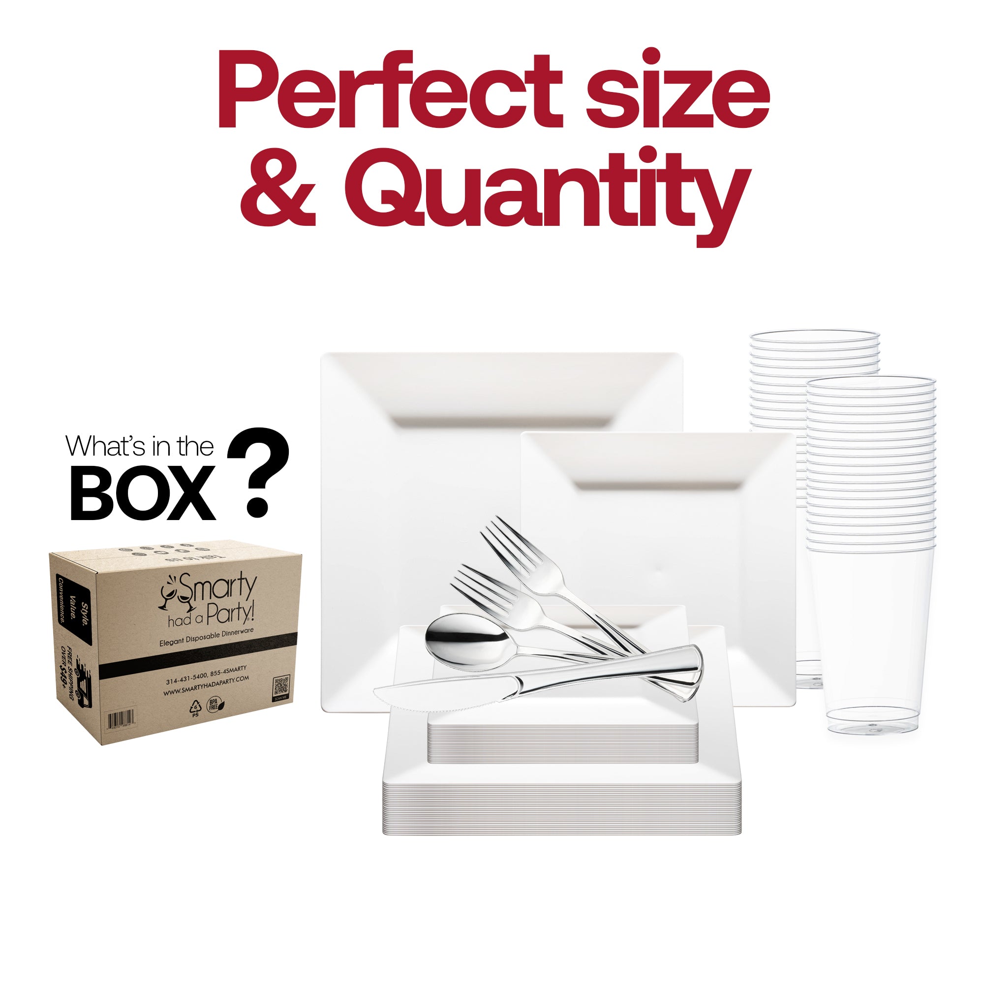 White Square Disposable Plastic Wedding Set