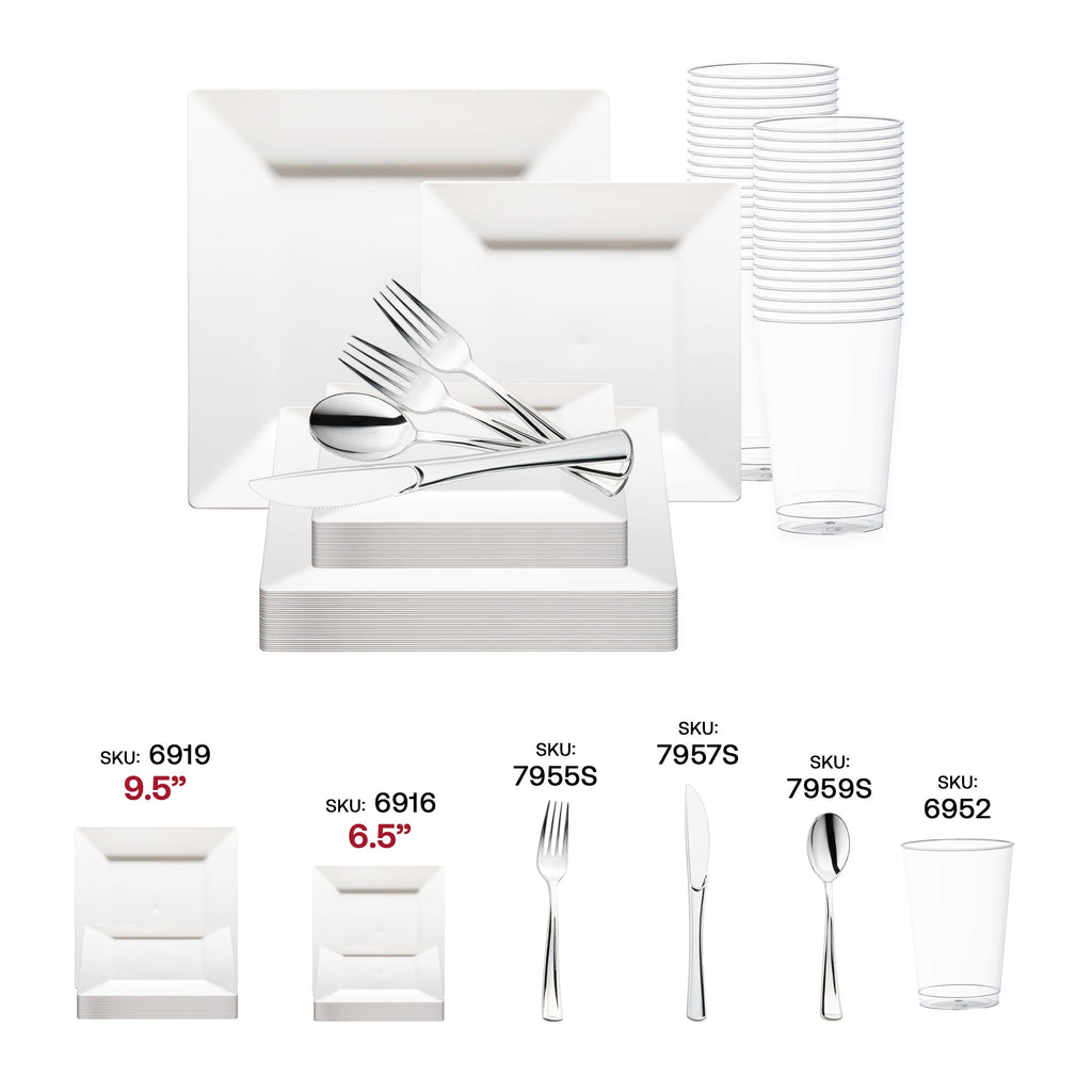 White Square Disposable Plastic Wedding Set