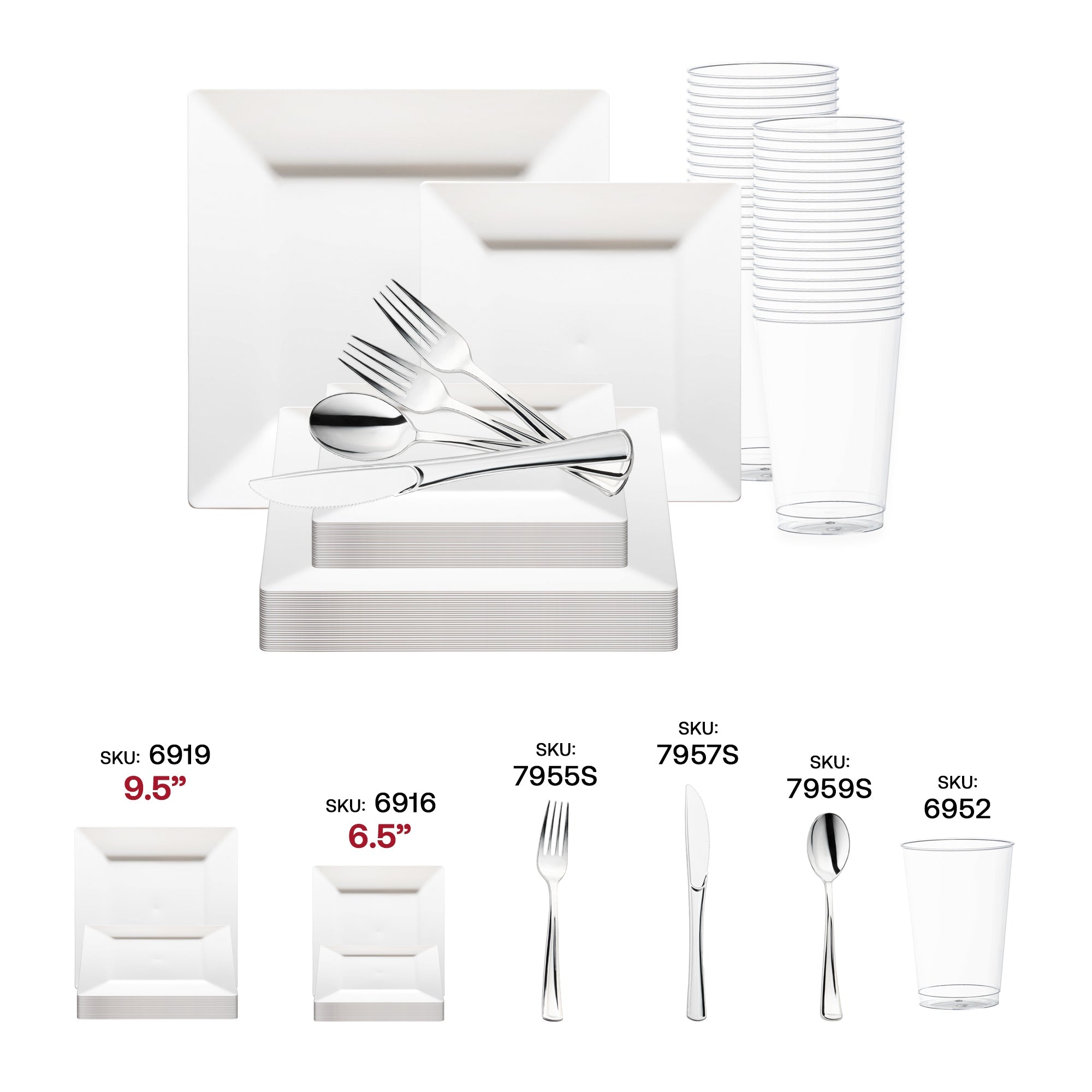 White Square Disposable Plastic Wedding Set