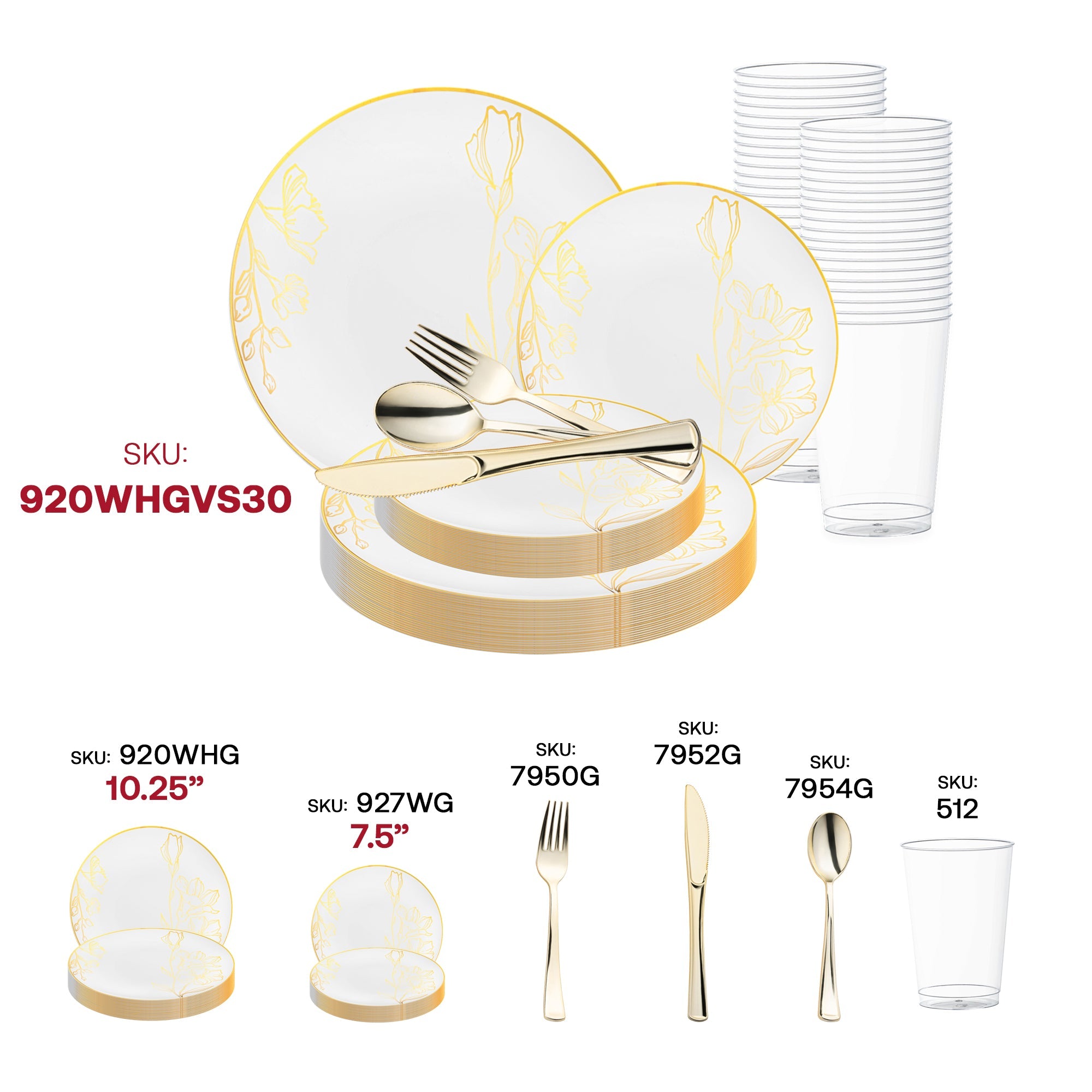 White with Gold Antique Floral Round Disposable Plastic Wedding Value Set