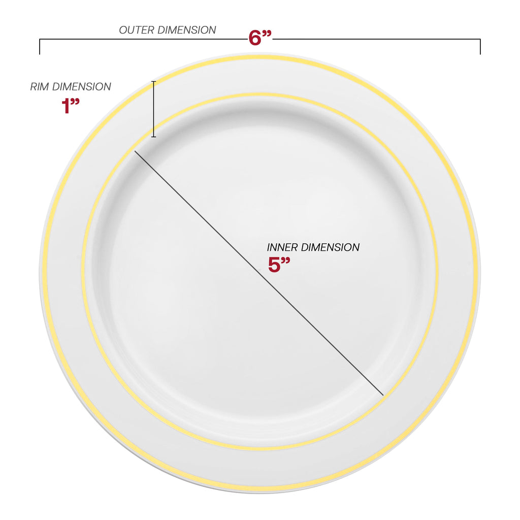 White with Gold Edge Rim Plastic Pastry Plates (6")
