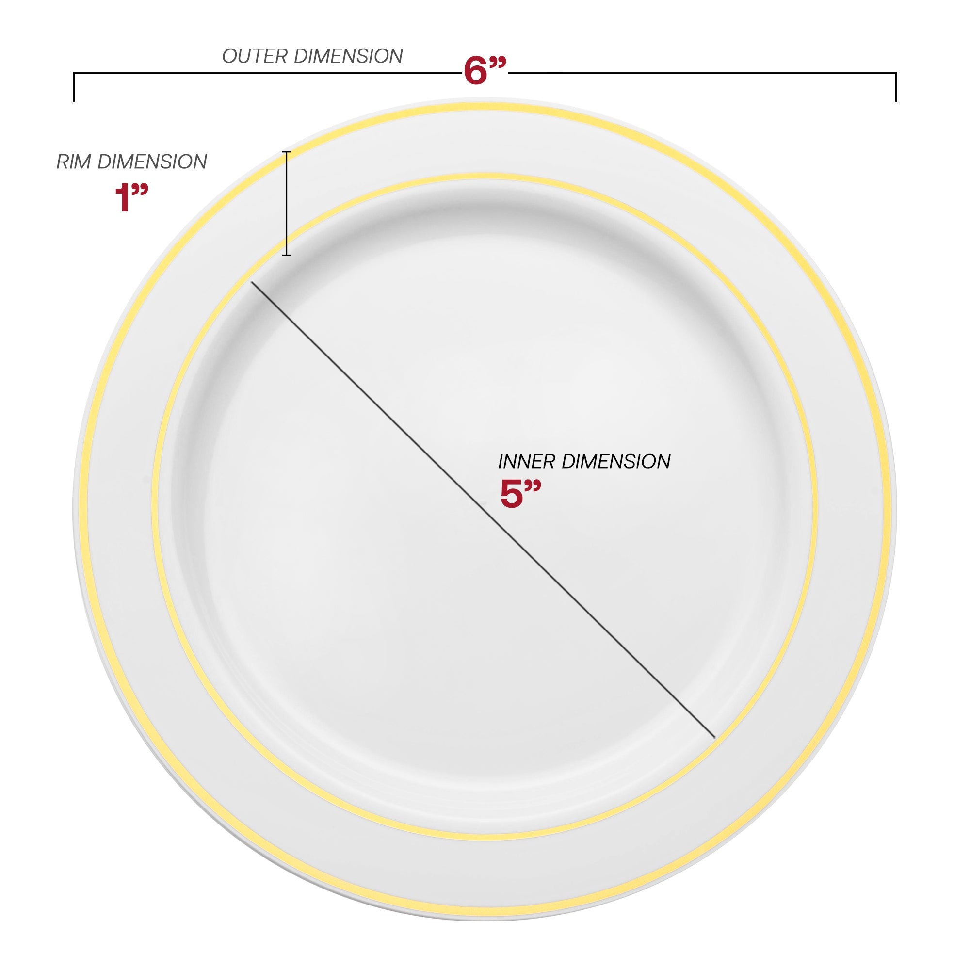 White with Gold Edge Rim Plastic Pastry Plates (6")