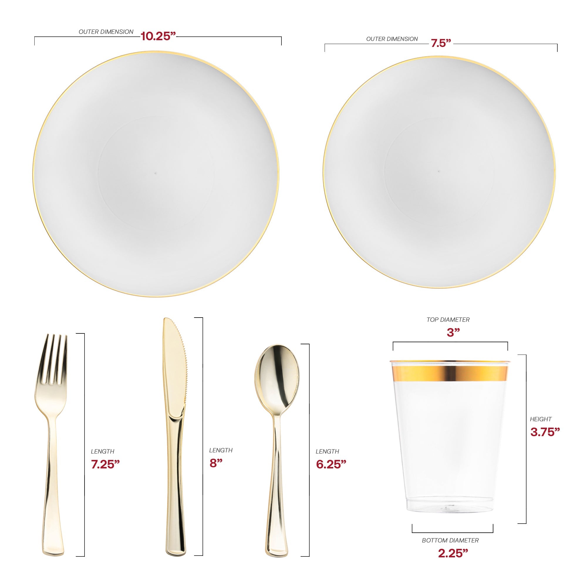 White with Gold Rim Organic Disposable Plastic Wedding Set