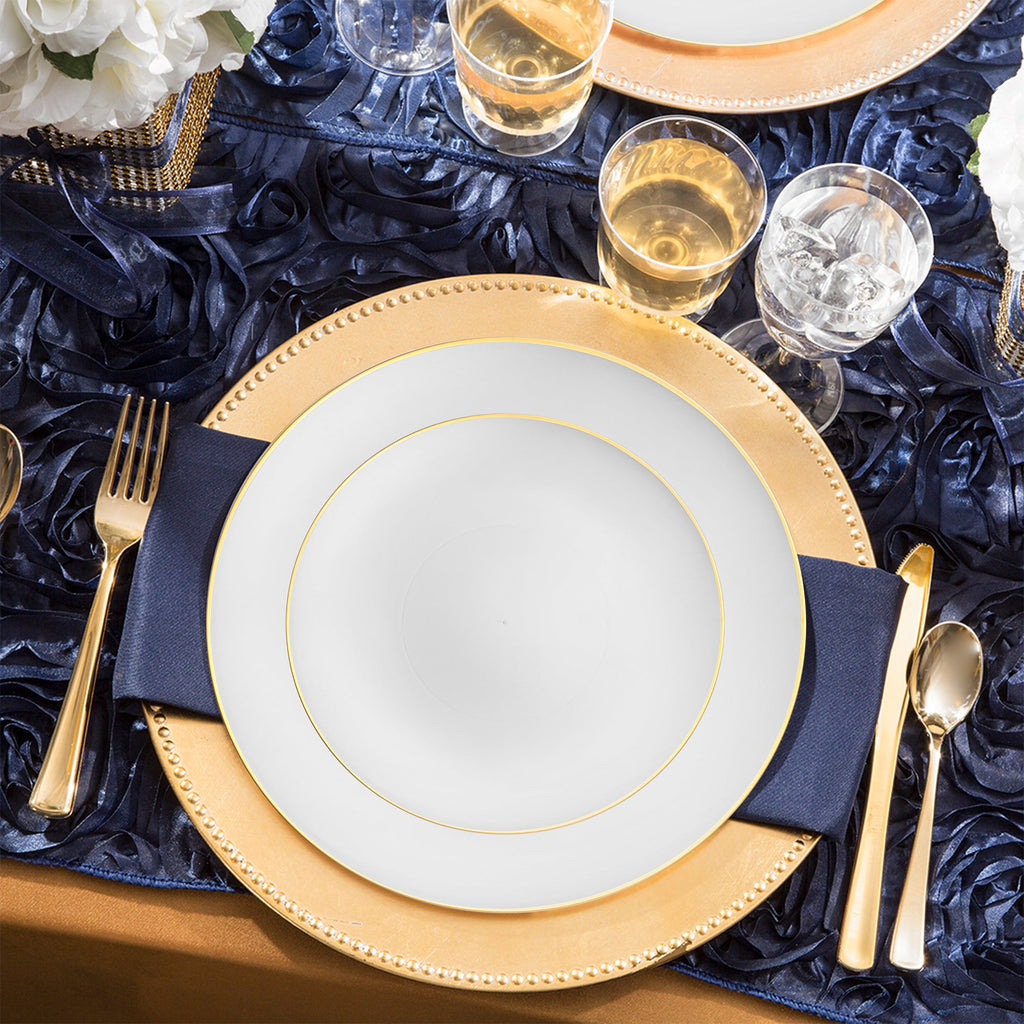 White with Gold Rim Organic Disposable Plastic Wedding Set
