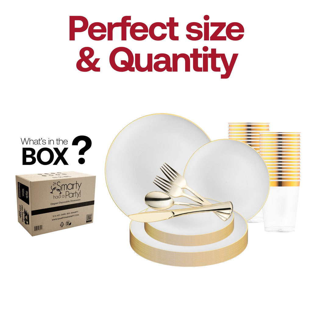 White with Gold Rim Organic Disposable Plastic Wedding Set
