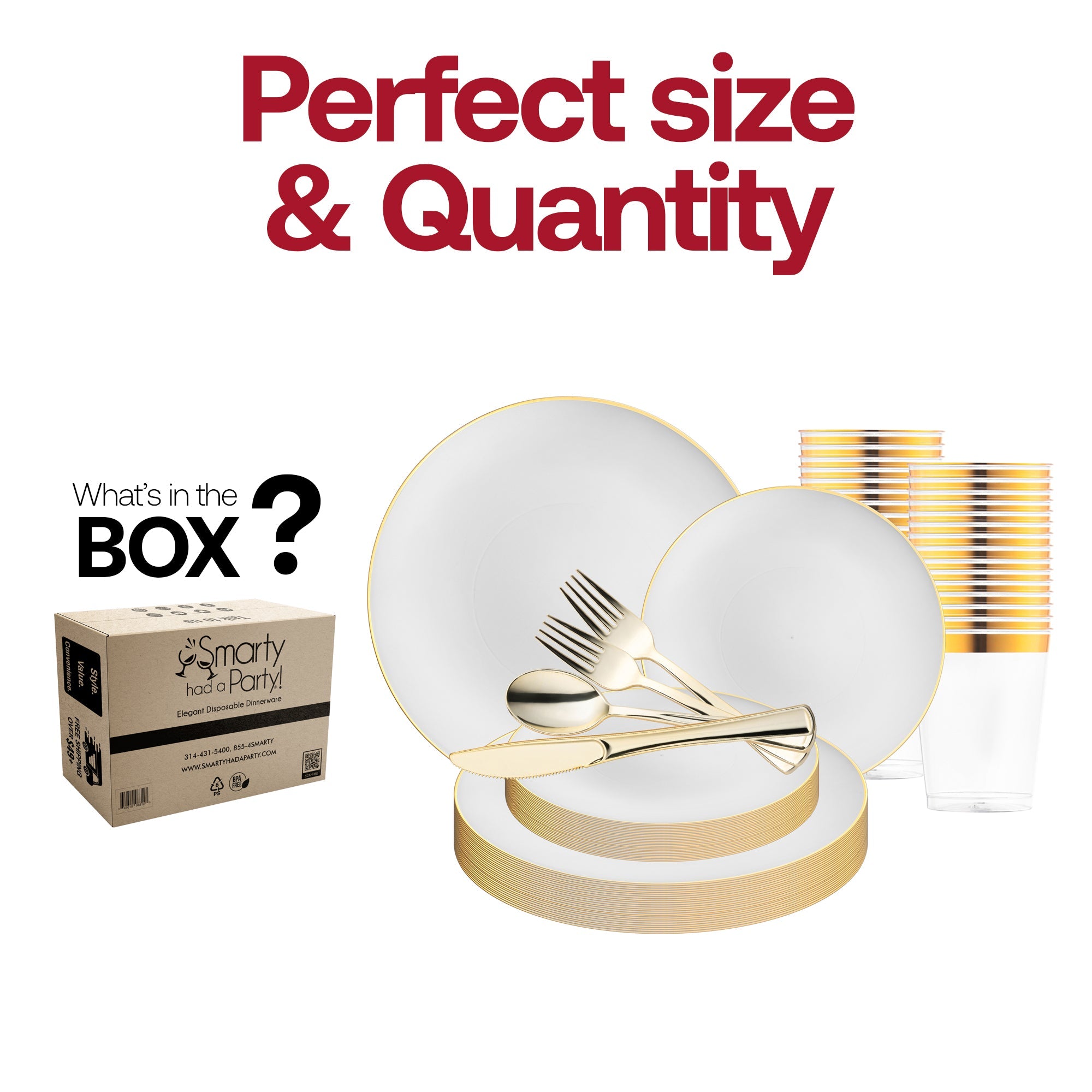 White with Gold Rim Organic Disposable Plastic Wedding Set