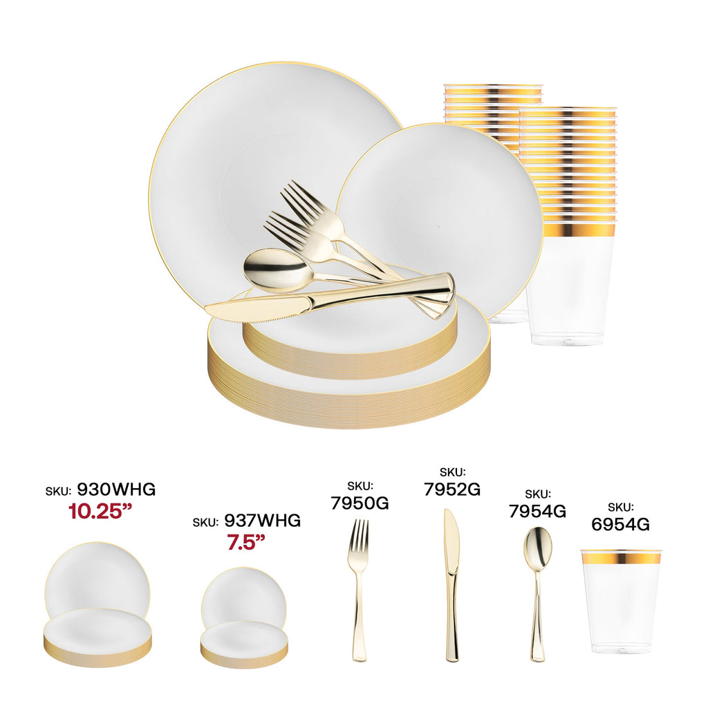 White with Gold Rim Organic Disposable Plastic Wedding Set