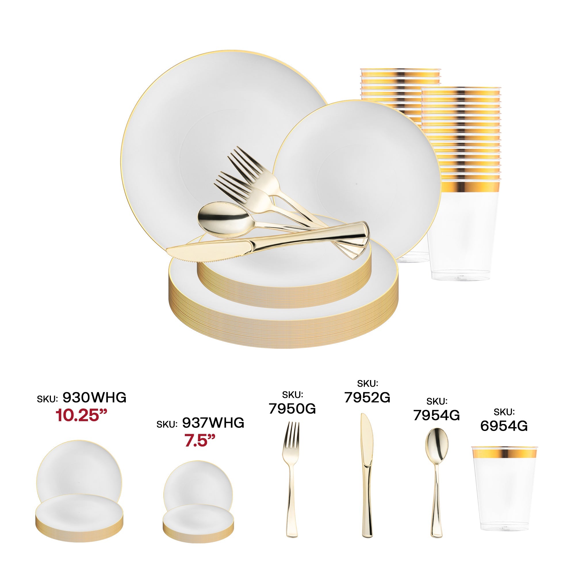 White with Gold Rim Organic Disposable Plastic Wedding Set
