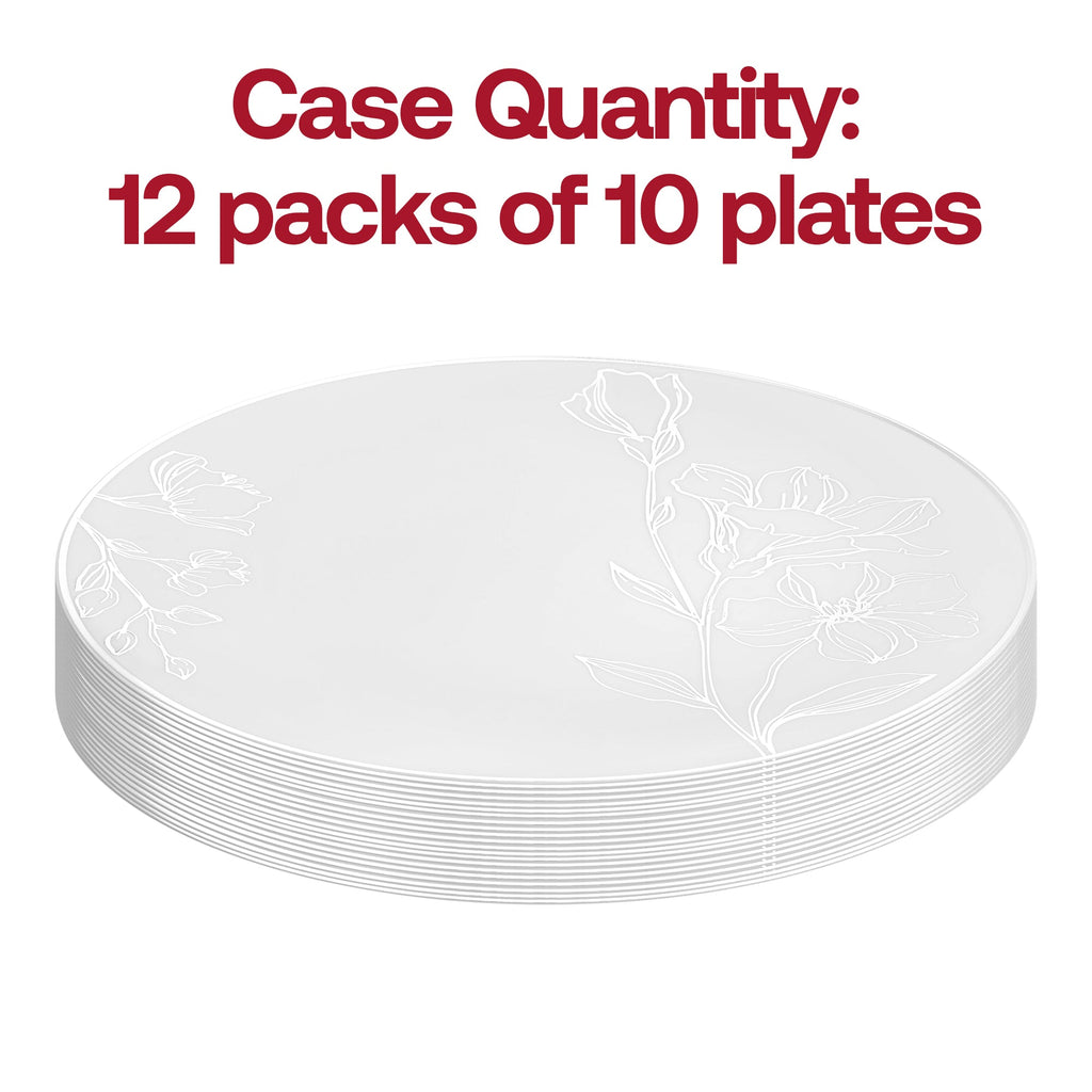 White with Silver Antique Floral Round Disposable Plastic Appetizer/Salad Plates (7.5")