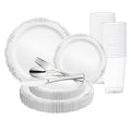 White with Silver Vintage Rim Round Disposable Plastic Wedding Value Set