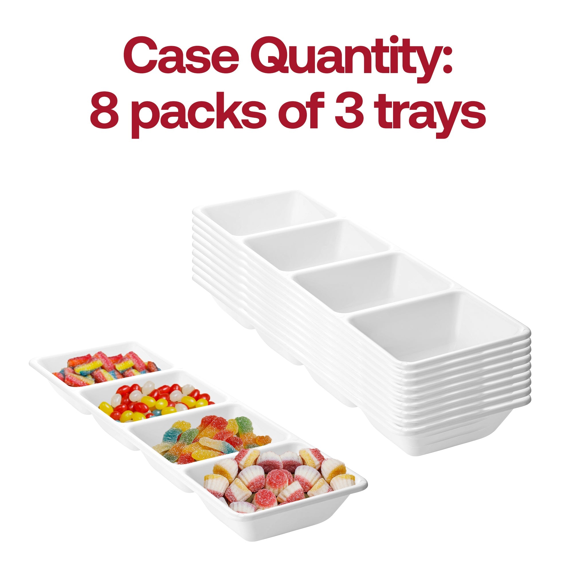 16" x 5" White 4-Section Rectangular Disposable Plastic Trays