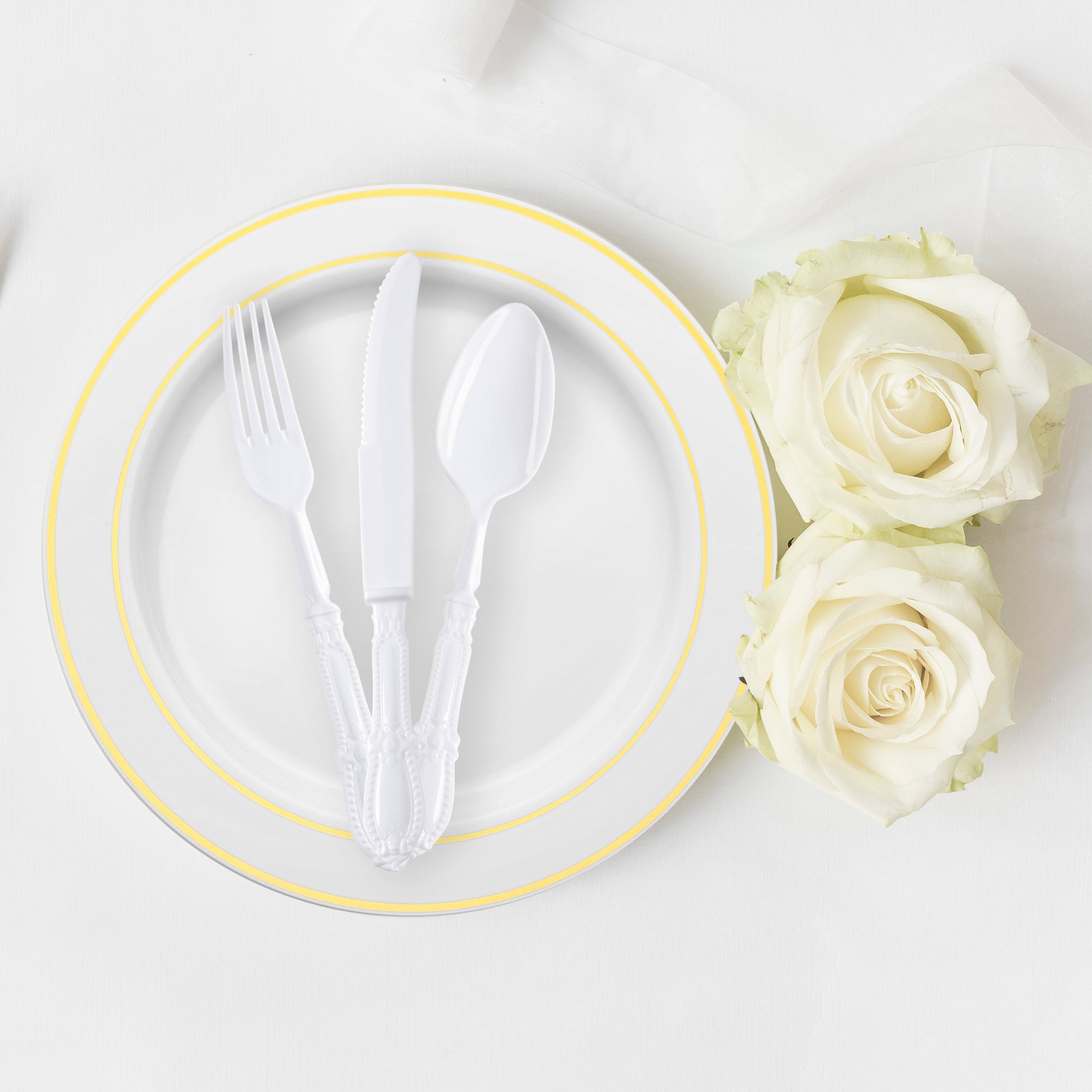 White Baroque Disposable Plastic Dinner Spoons