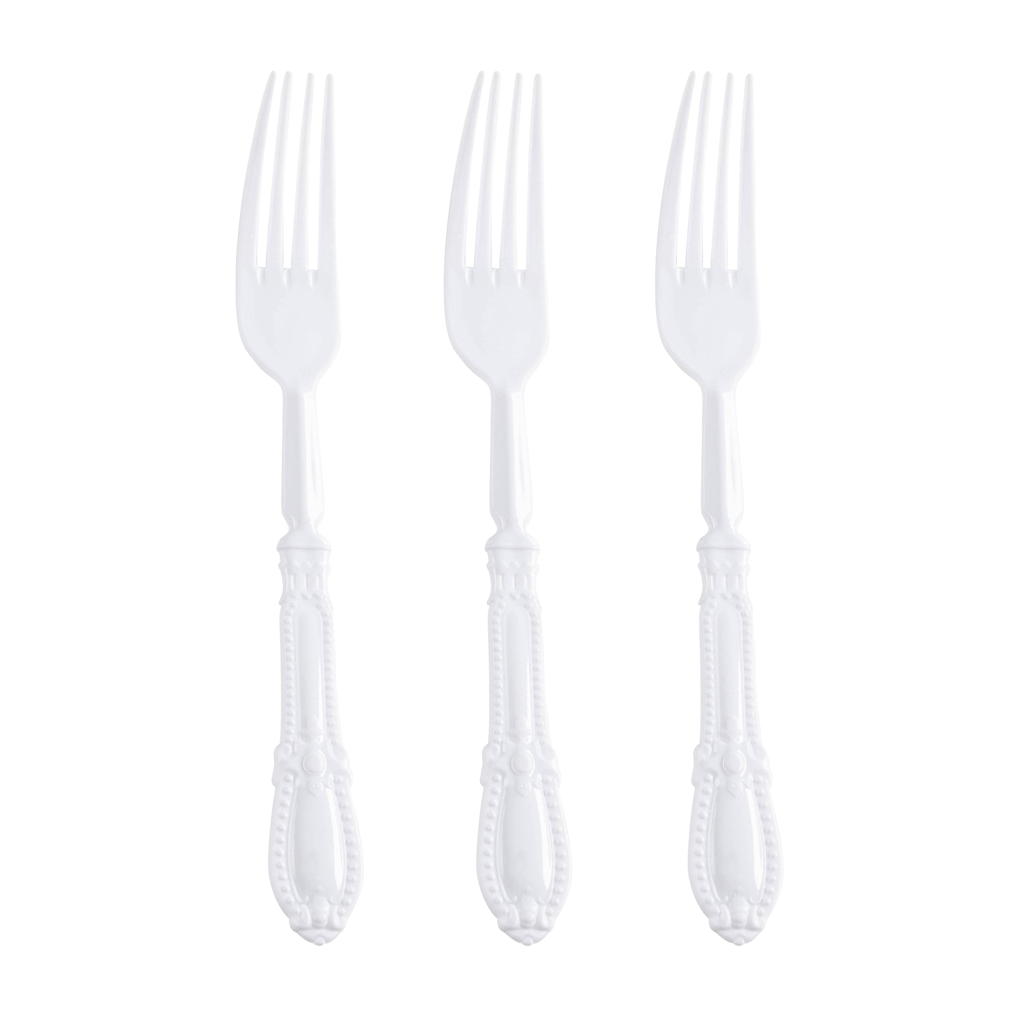 White Baroque Disposable Plastic Dinner Forks