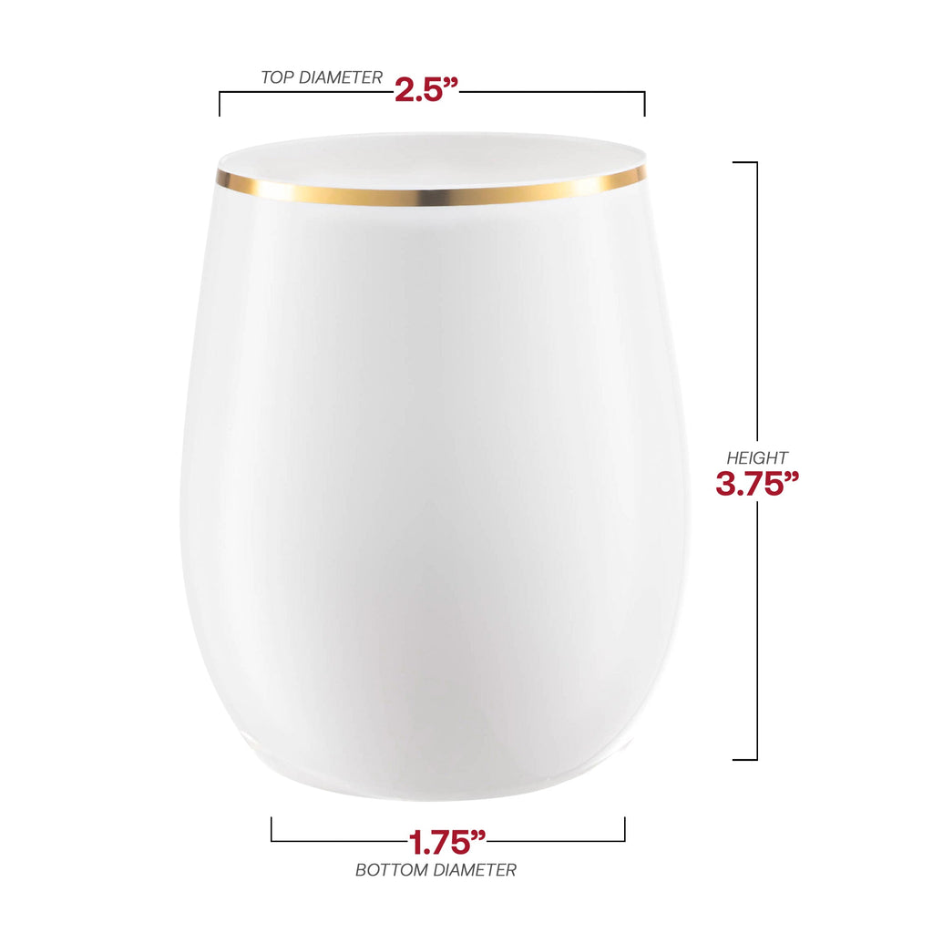 White with Gold Elegant Stemless Plastic Wine Glasses (12 oz. )