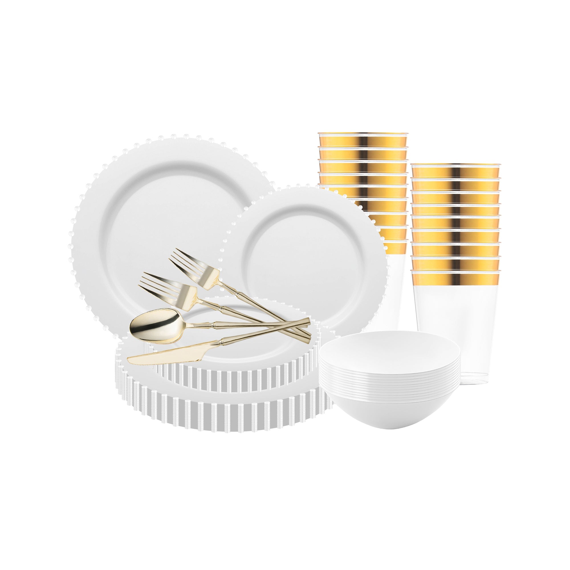 White Pearl String Round Disposable Plastic Tableware Set