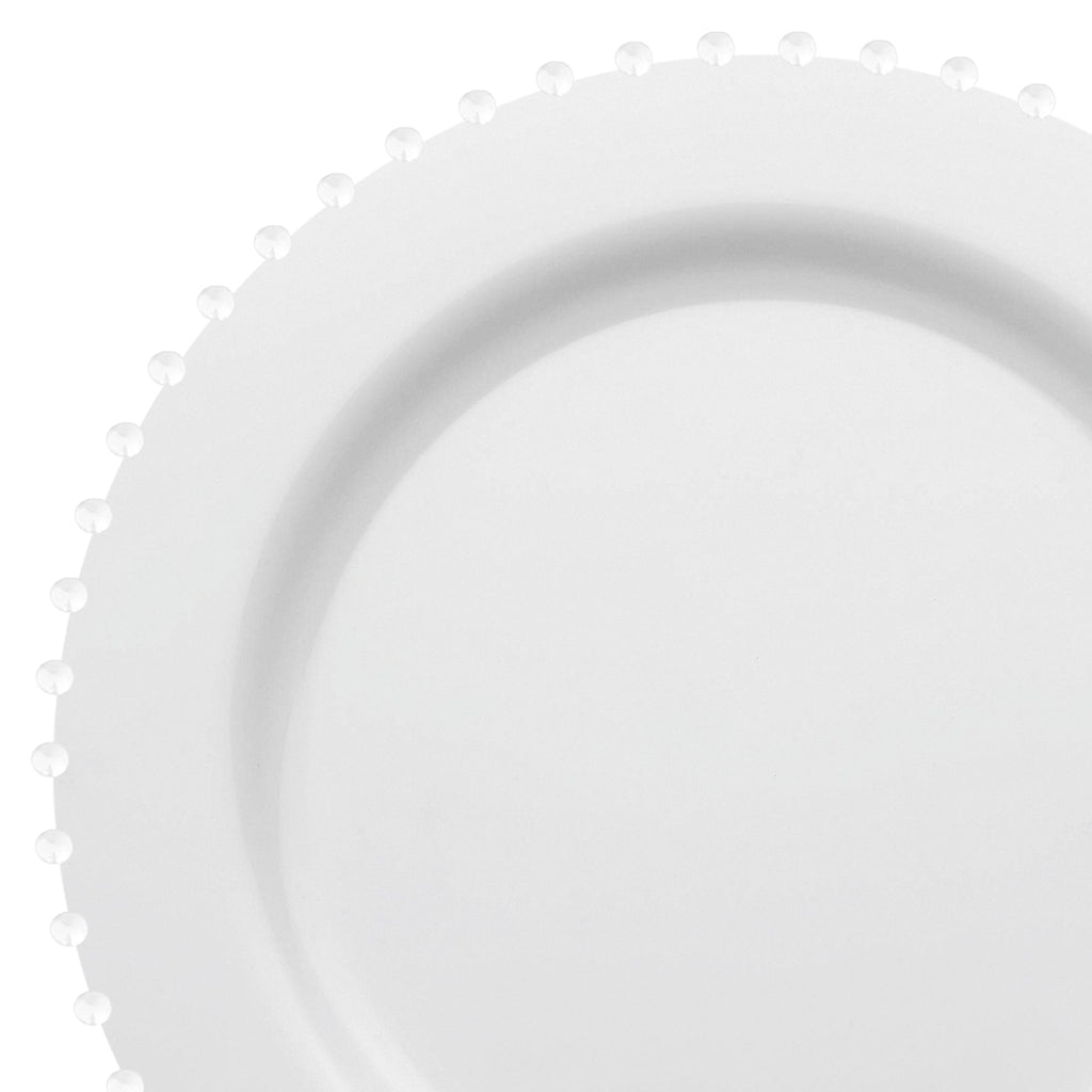 White Pearl String Round Disposable Plastic Dinner Plates (10”)