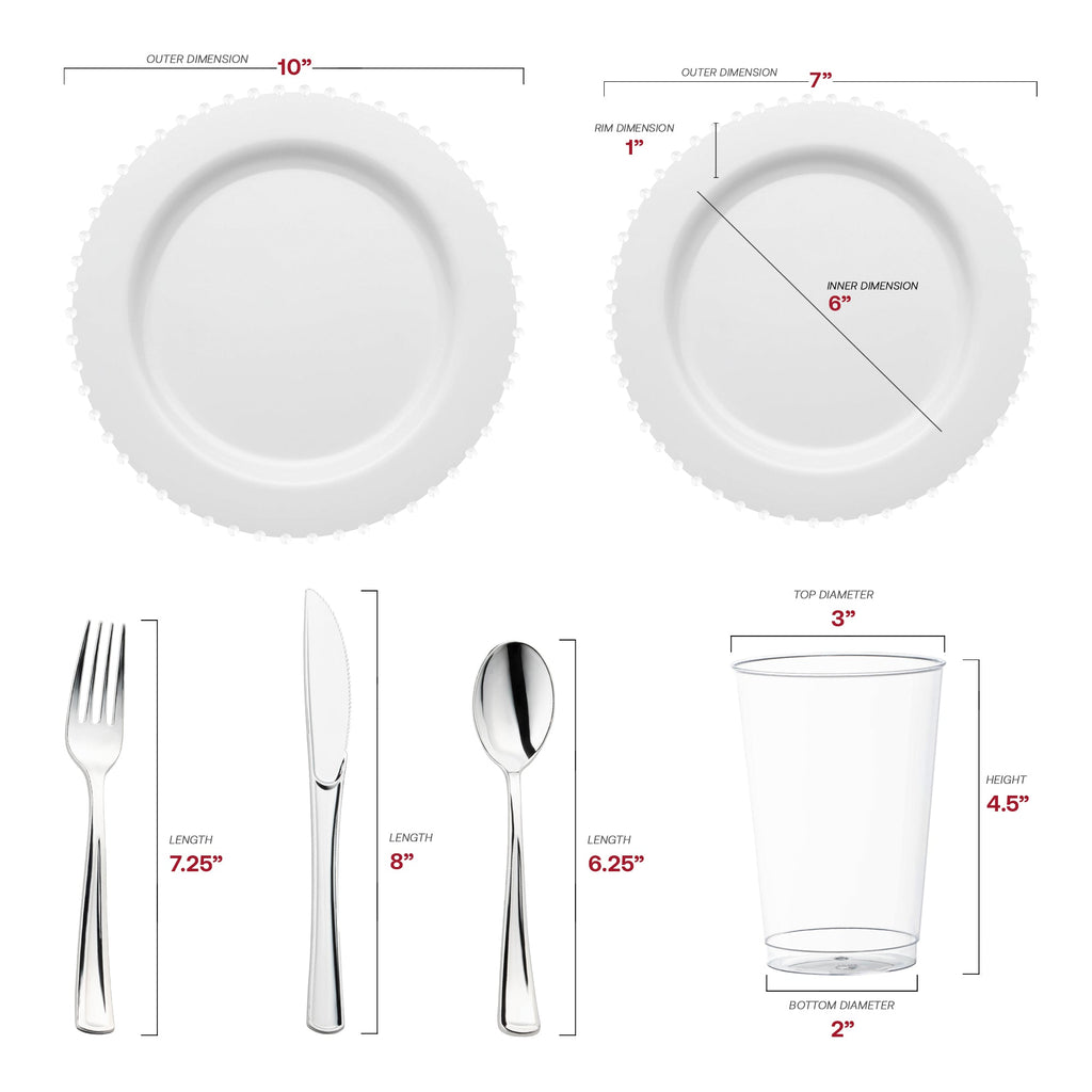 White Pearl String Round Disposable Plastic Wedding Value Set