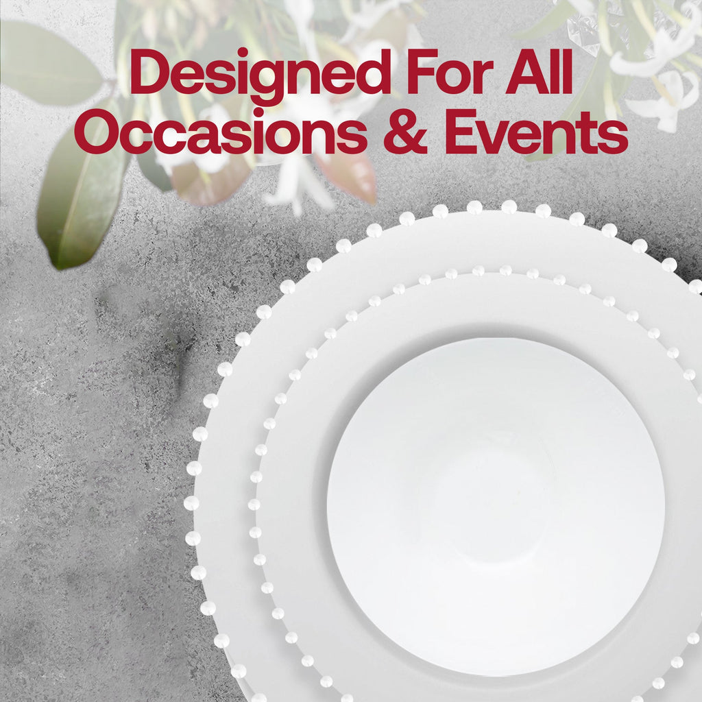 White Pearl String Round Disposable Plastic Tableware Set