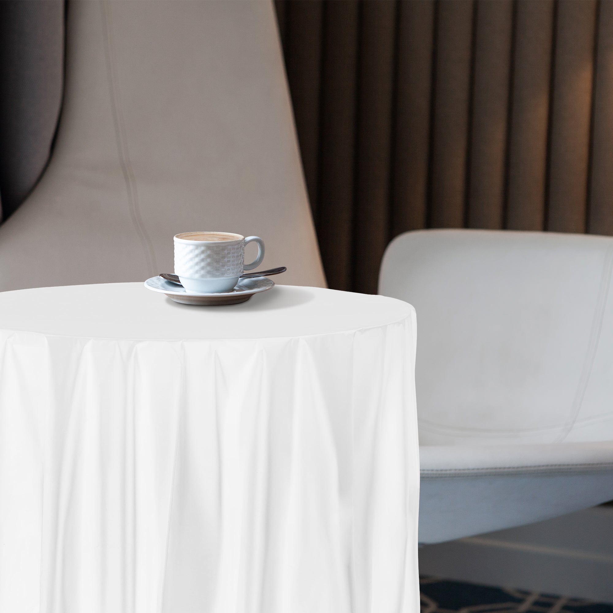 White Round Disposable Plastic Tablecloths (84")