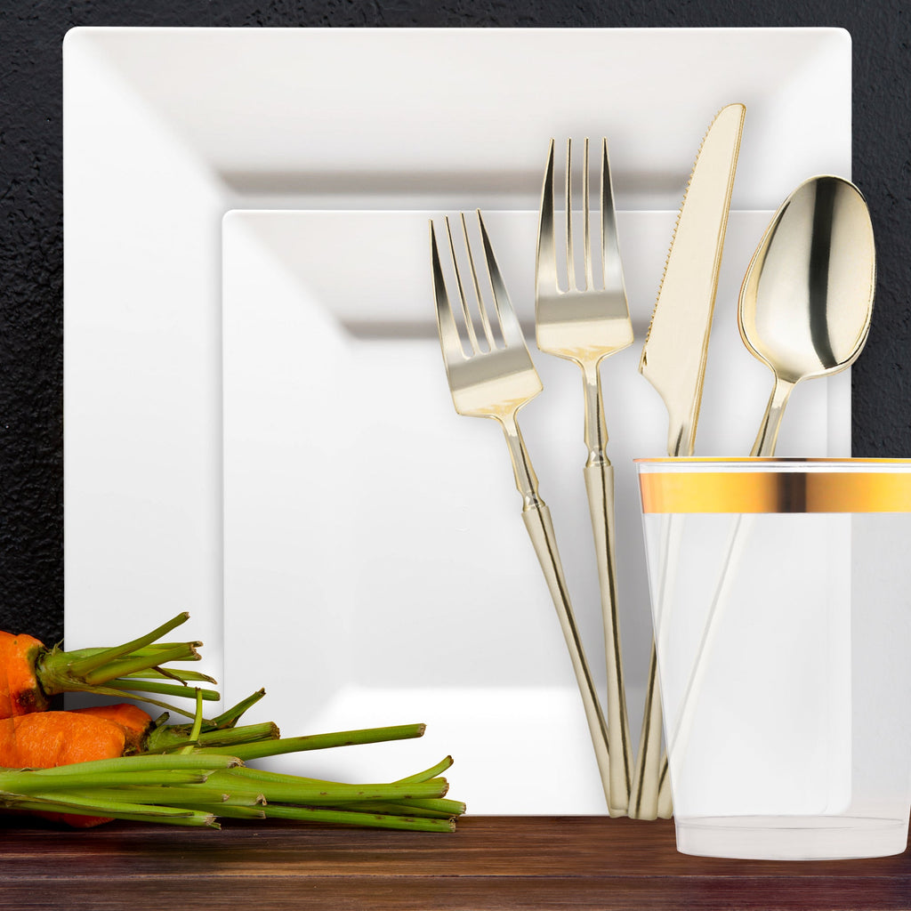 White Square Disposable Plastic Tableware Set
