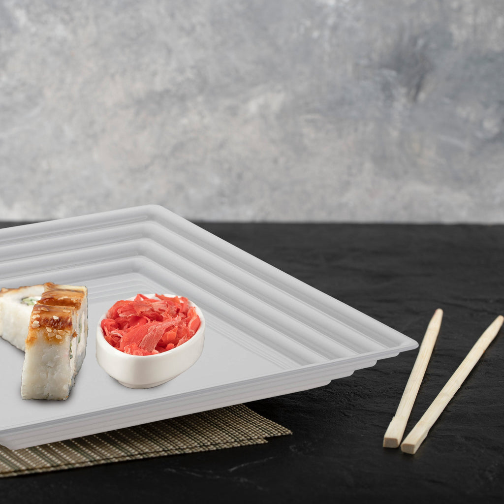 16" x 16" White Square with Groove Rim Plastic Serving Trays