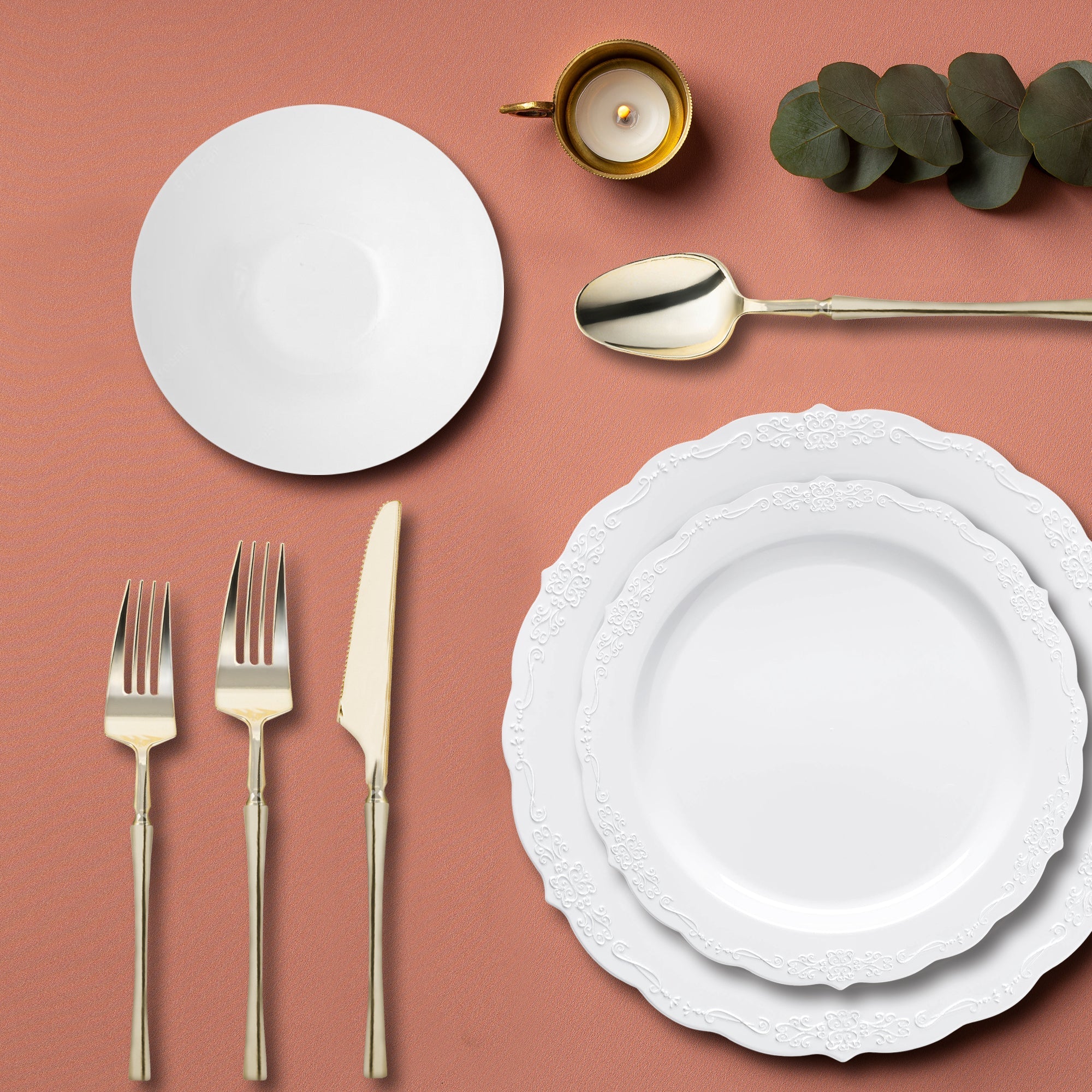 White Vintage Disposable Plastic Tableware Set