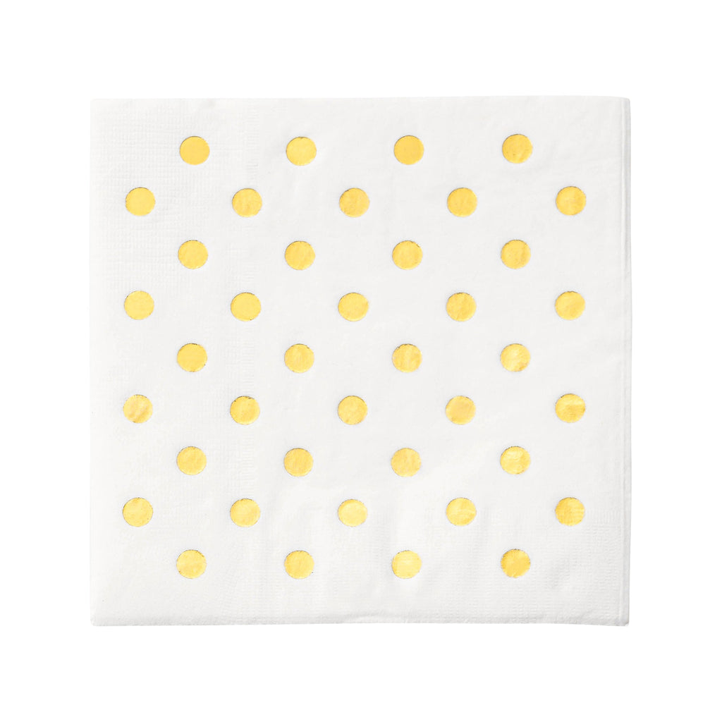 White with Gold Dots Paper Beverage/Cocktail Napkins